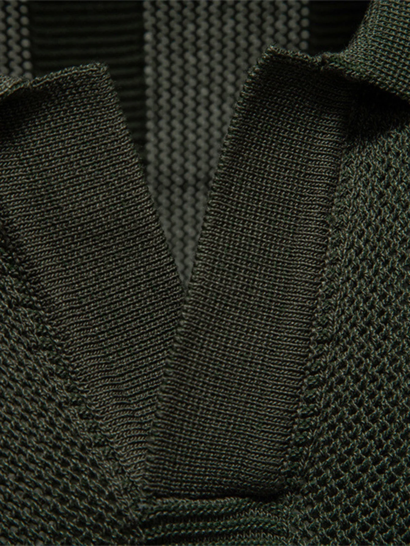 Dominic | Stripe Hollow Knit V Neck Polo Shirt - Image 5