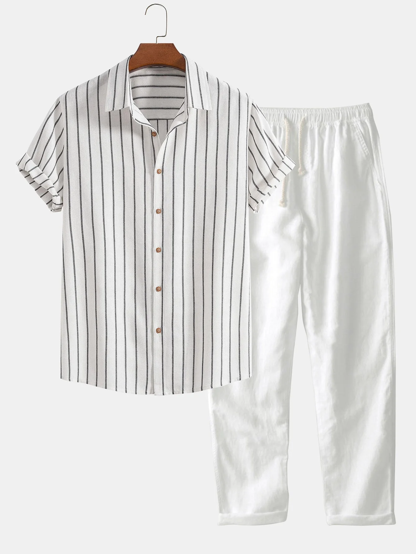 Don® | Cotton Blend Striped Button Up Shirt & Straight Leg Linen Pants - Image 2