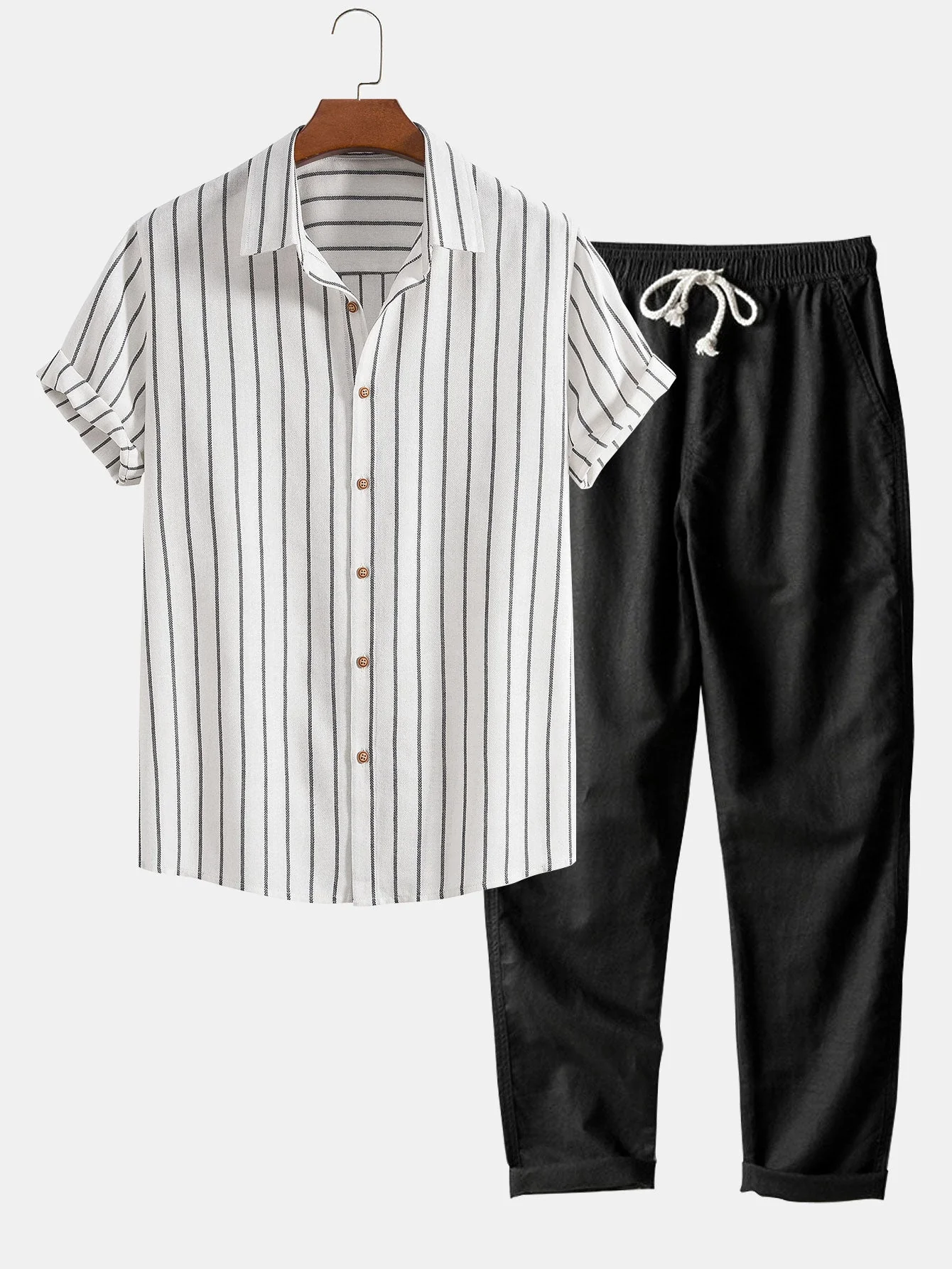 Don® | Cotton Blend Striped Button Up Shirt & Straight Leg Linen Pants - Image 4
