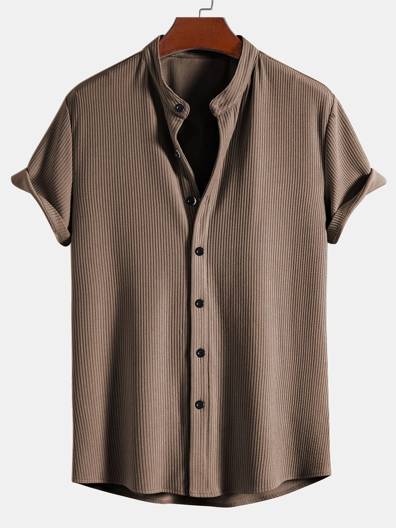 Don® | Muscle Fit Ribbed Mandarin Collar Shirt - Image 2