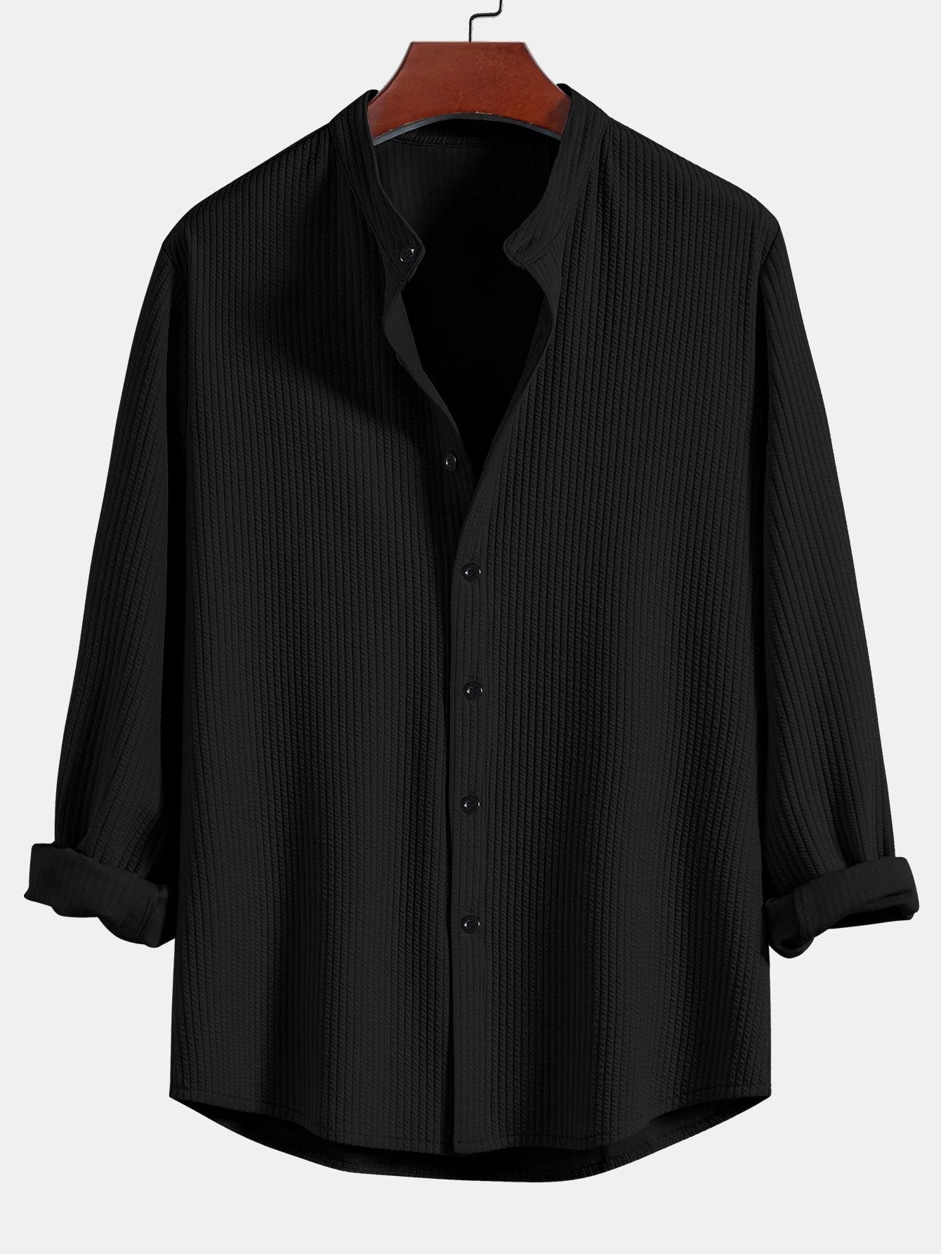 Donald® | Muscle Fit Ribbed Long Sleeved Shirt With Mandarin Collar - Image 5