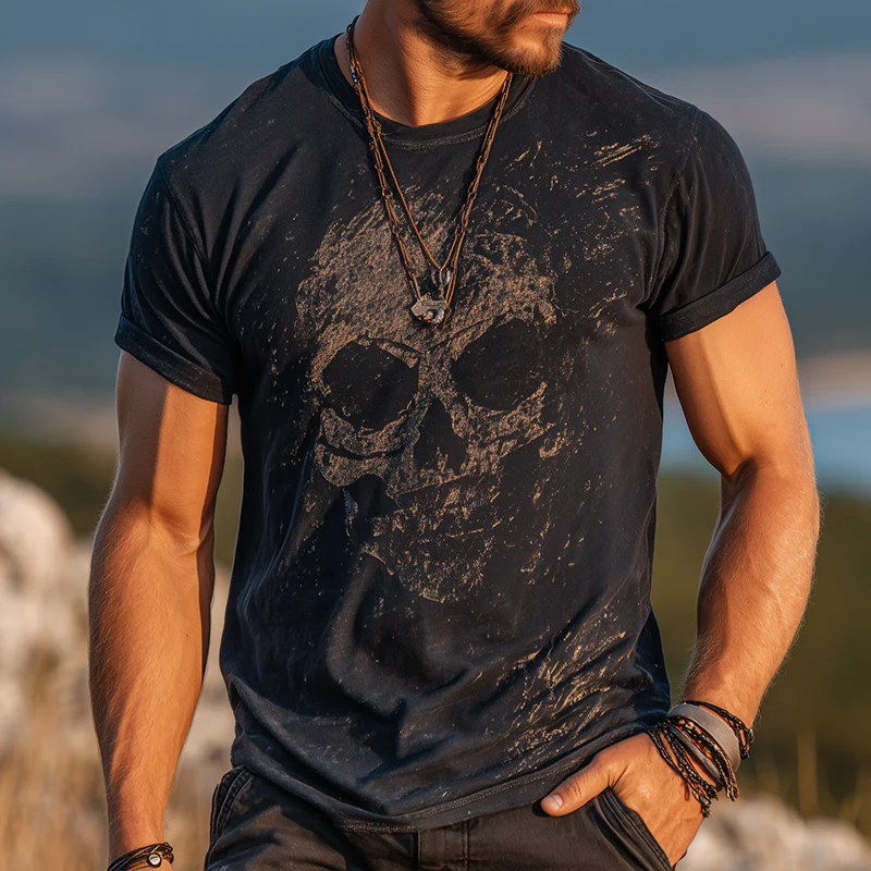 Donald | Men'S Retro Casual Skull Print Round Neck Short Sleeve T-Shirt - Image 2
