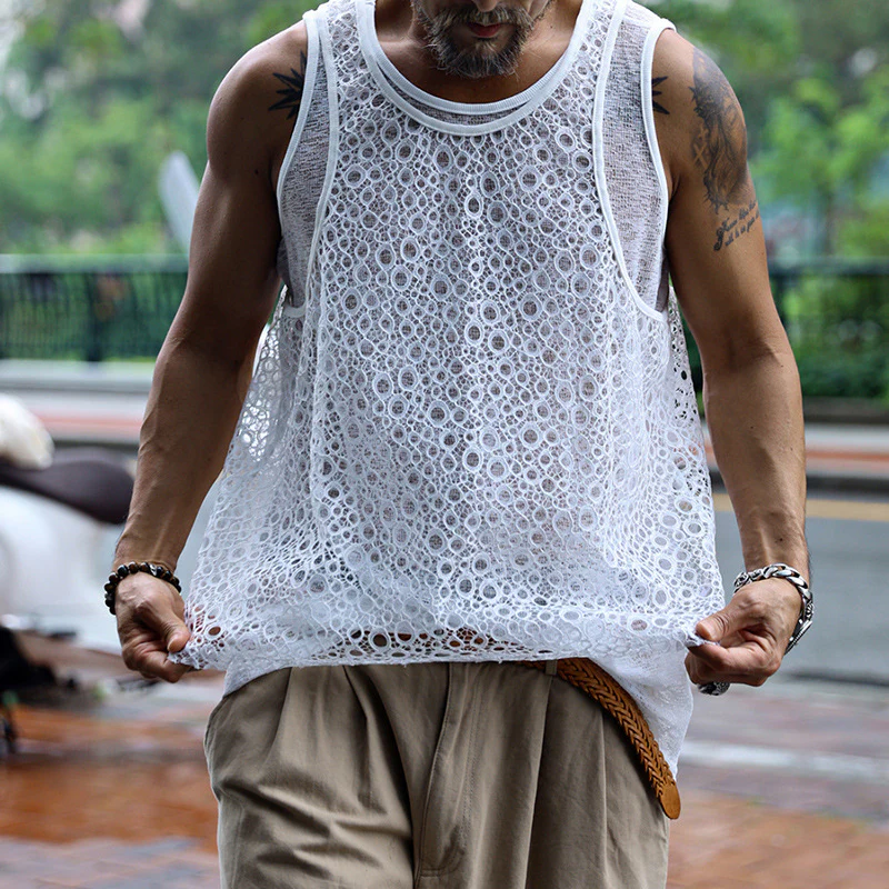 Donald | Men'S Solid Color Lace Sleeveless Two Piece Tank Top (Including Two Pieces) - Image 2