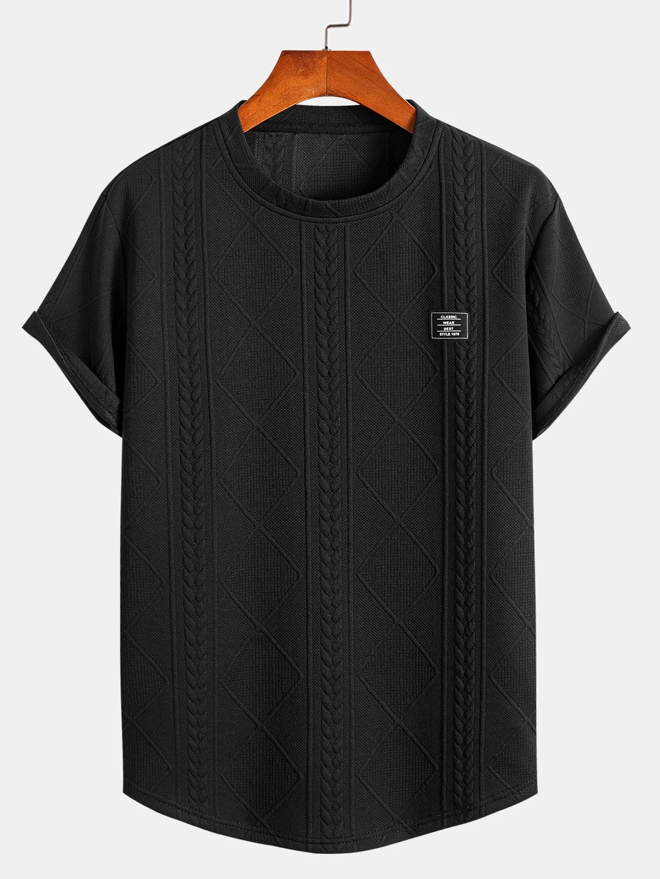 Donovan® | Short Sleeve Geometric Jacquard Arc Hem T-Shirt - Image 3