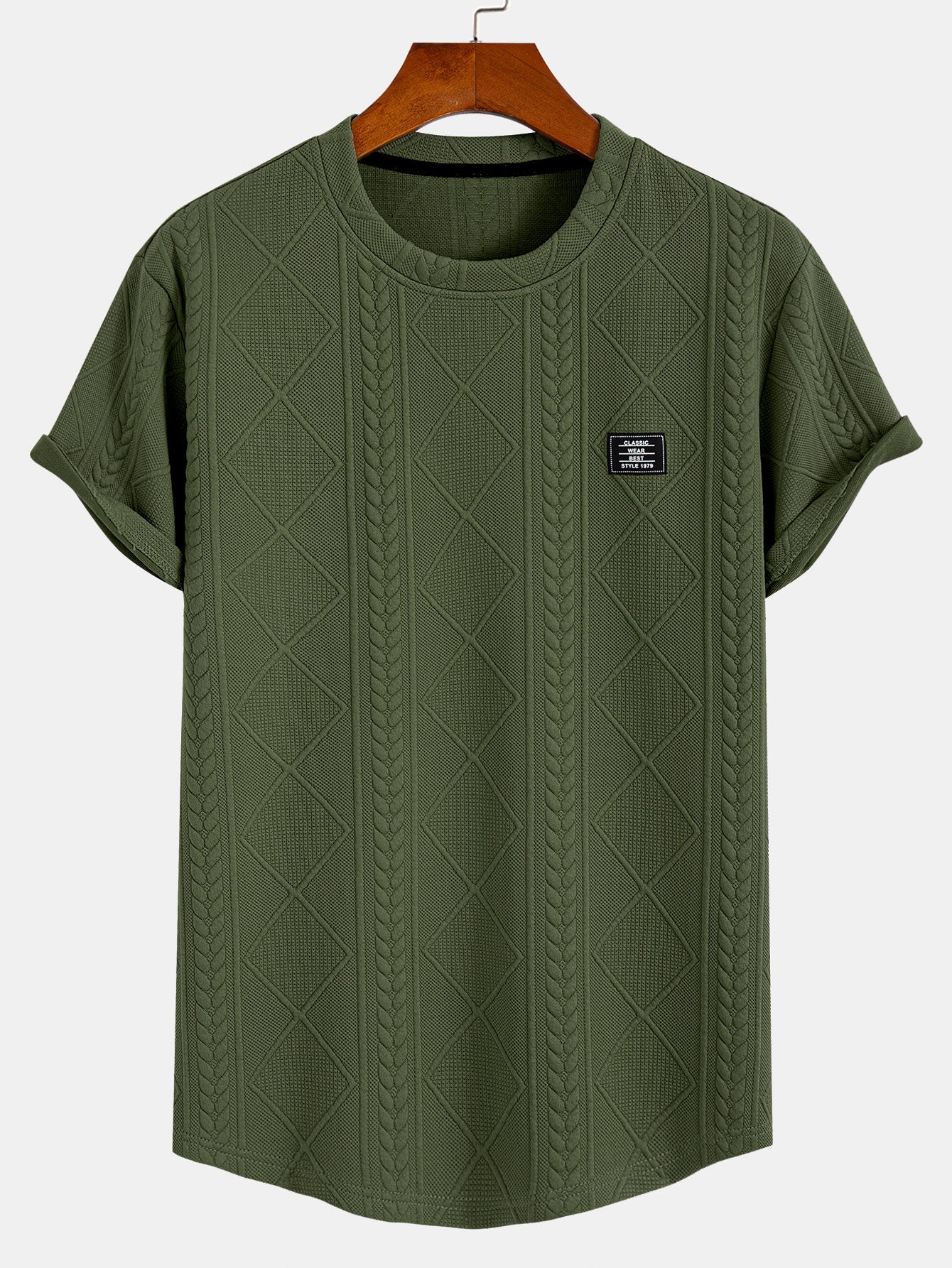 Donovan® | Short Sleeve Geometric Jacquard Arc Hem T-Shirt - Image 9