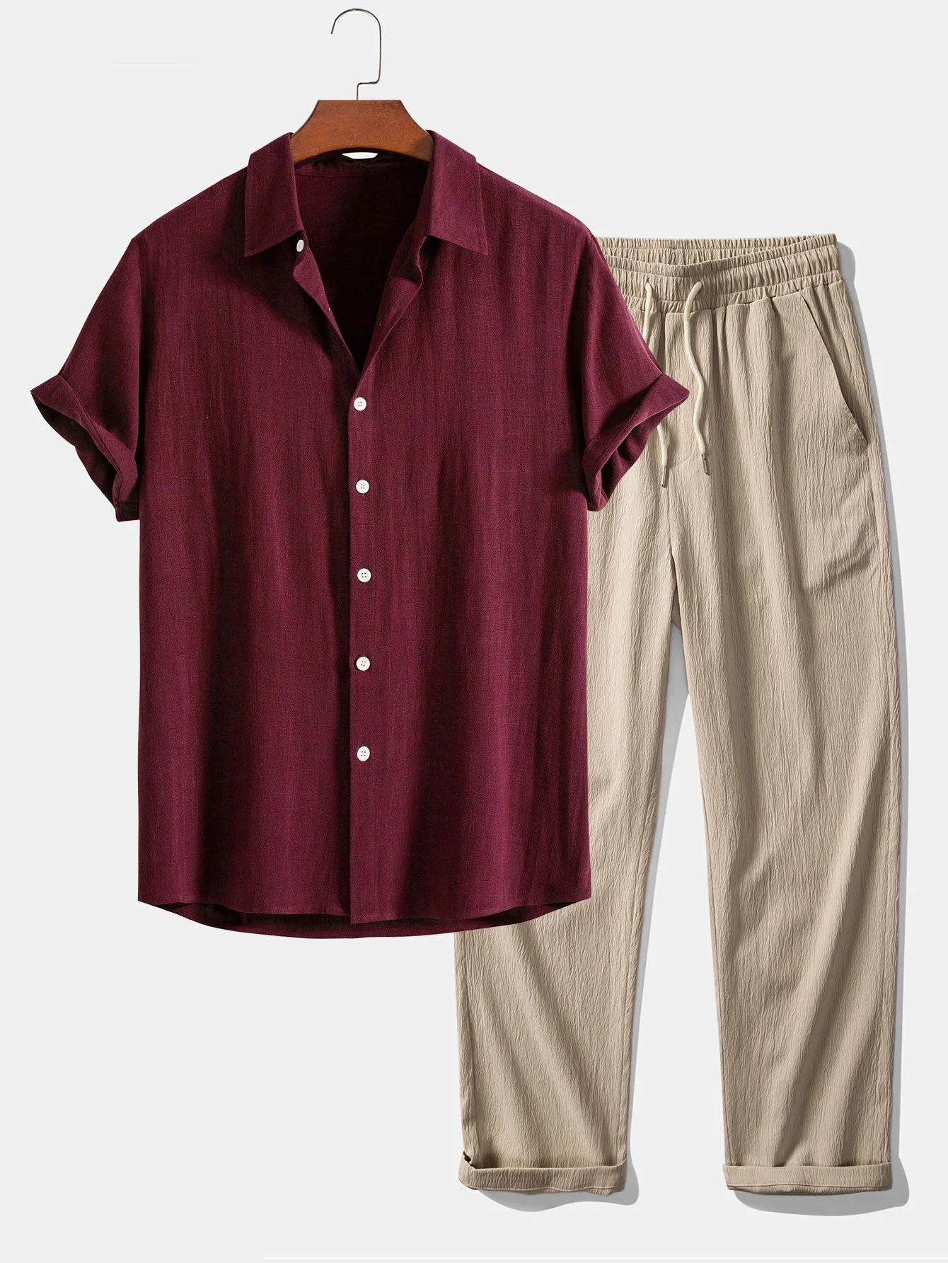 Dorian® | Linen Rayon Blend Button Up Shirt & Wrinkle Textured Straight Leg Pants - Image 4