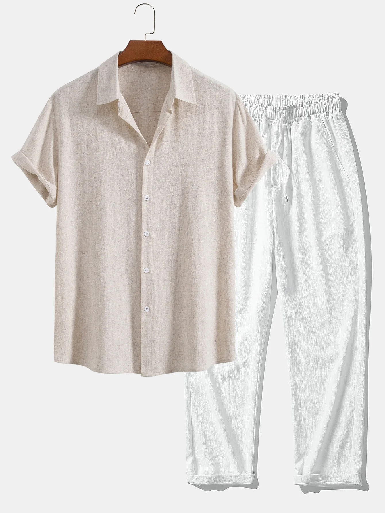 Dorian® | Linen Rayon Blend Button Up Shirt & Wrinkle Textured Straight Leg Pants - Image 6