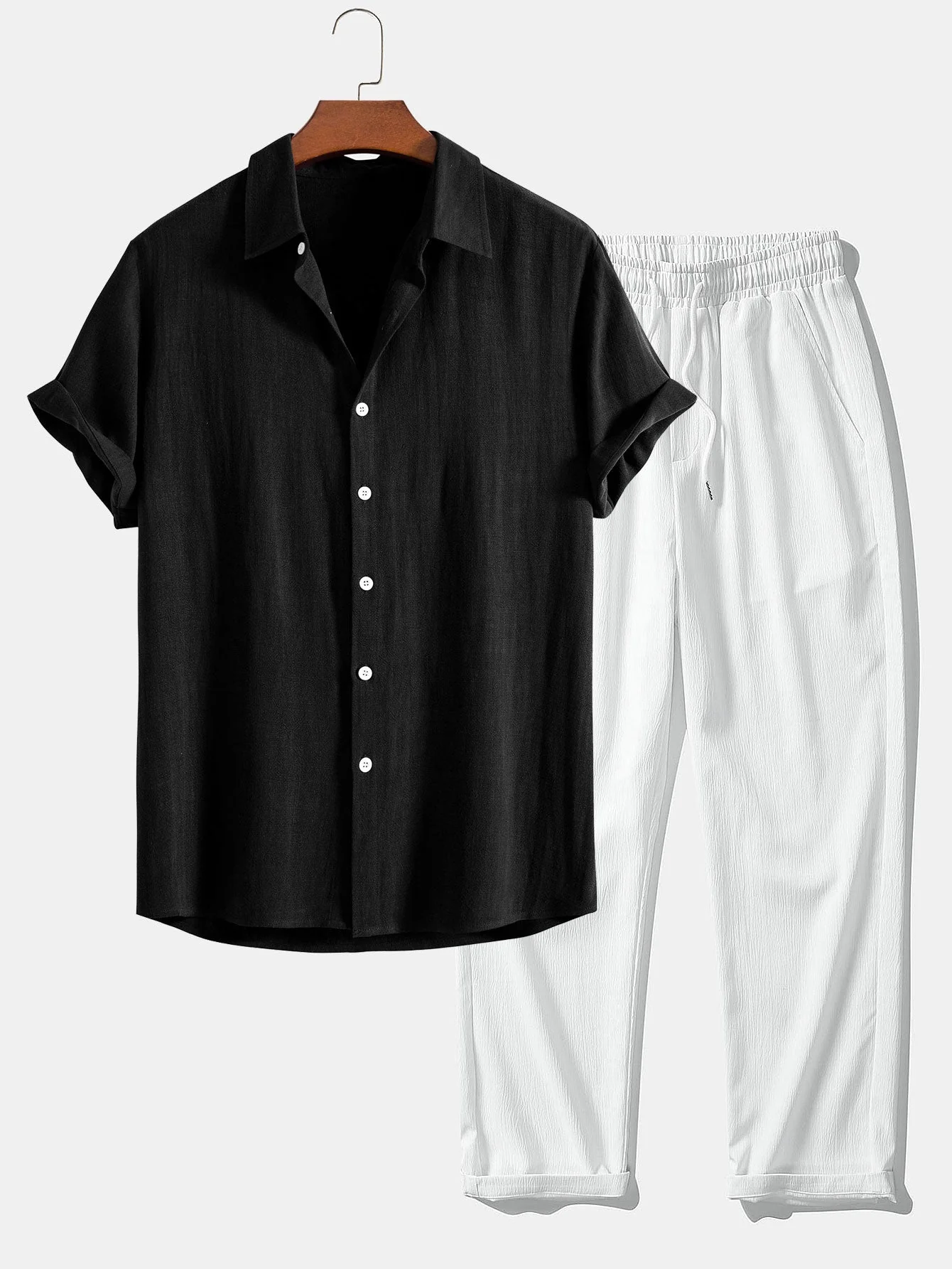 Dorian® | Linen Rayon Blend Button Up Shirt & Wrinkle Textured Straight Leg Pants - Image 7