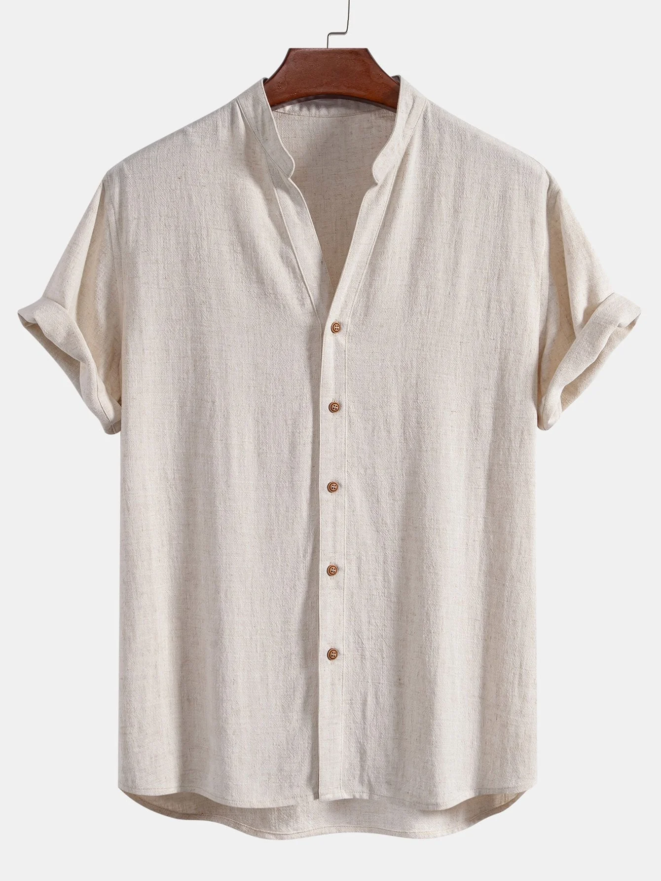 Doroteo® | Short Sleeve V Neck Linen Rayon Blend Shirt & Wrinkle Textured Straight Leg Pants - Image 7