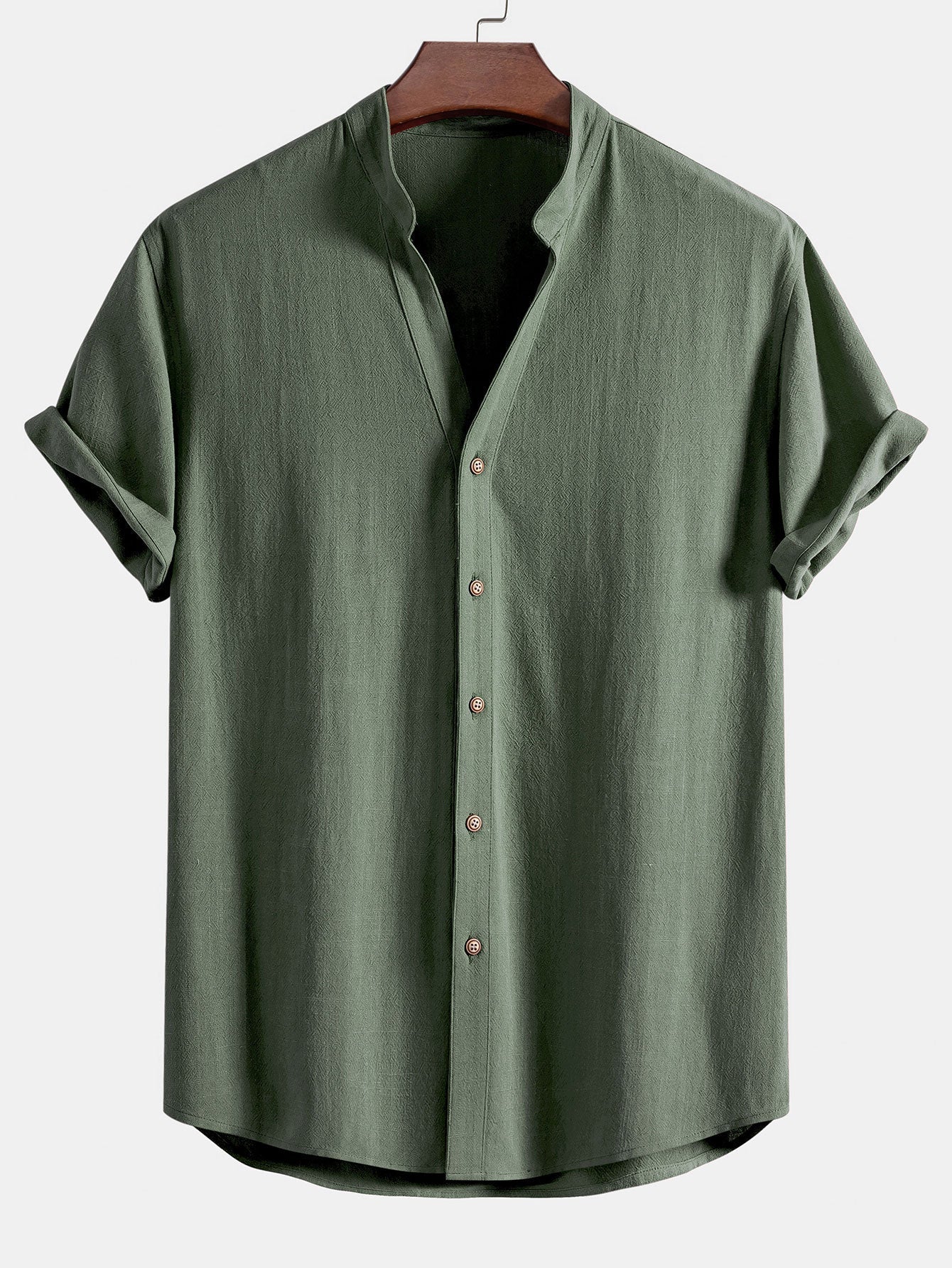 Doroteo® | Short Sleeve V Neck Linen Rayon Blend Shirt & Wrinkle Textured Straight Leg Pants - Image 9