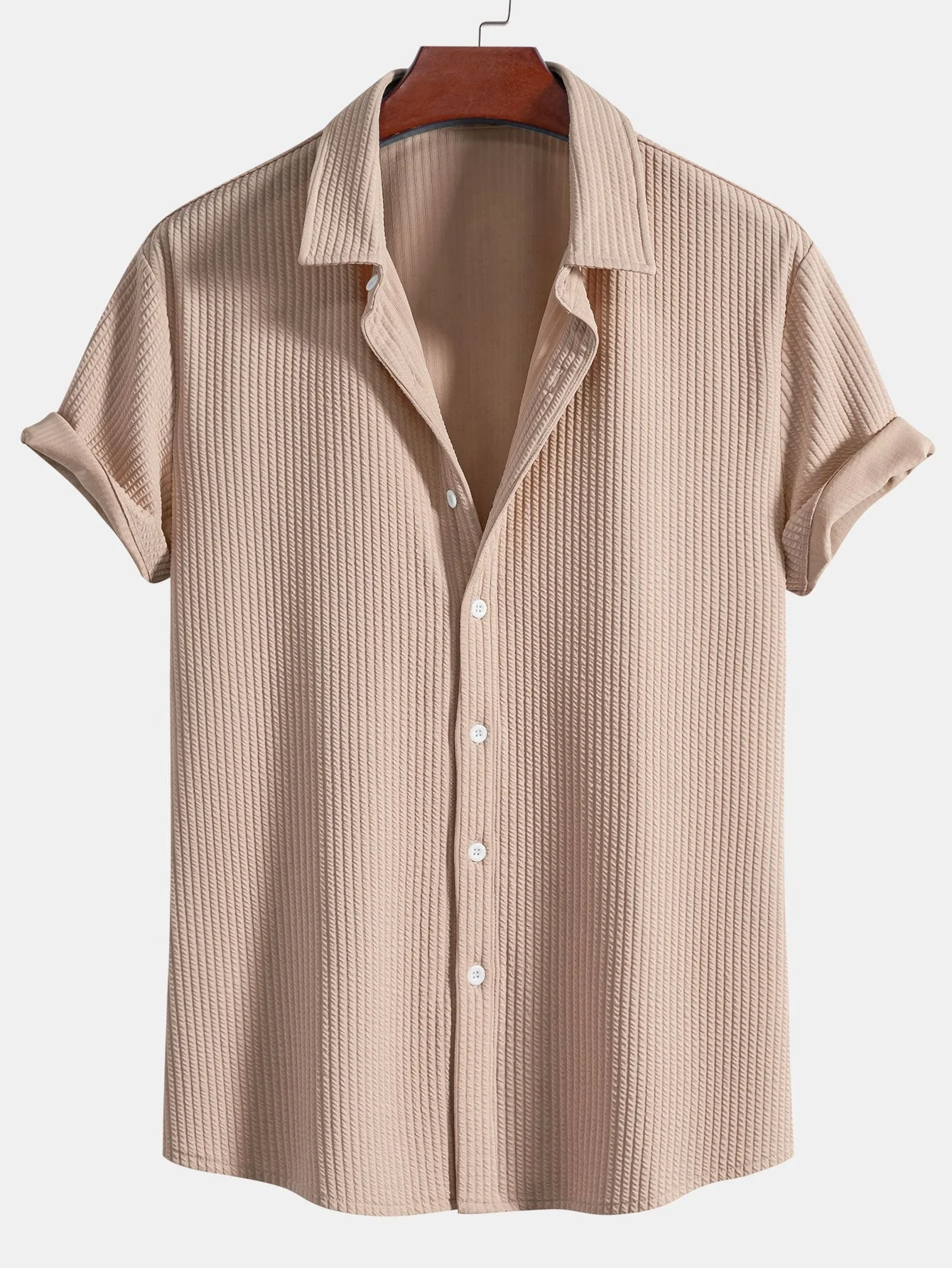 Doug® | Muscle Fit Ribbed Button Up Shirt & Shorts - Image 12
