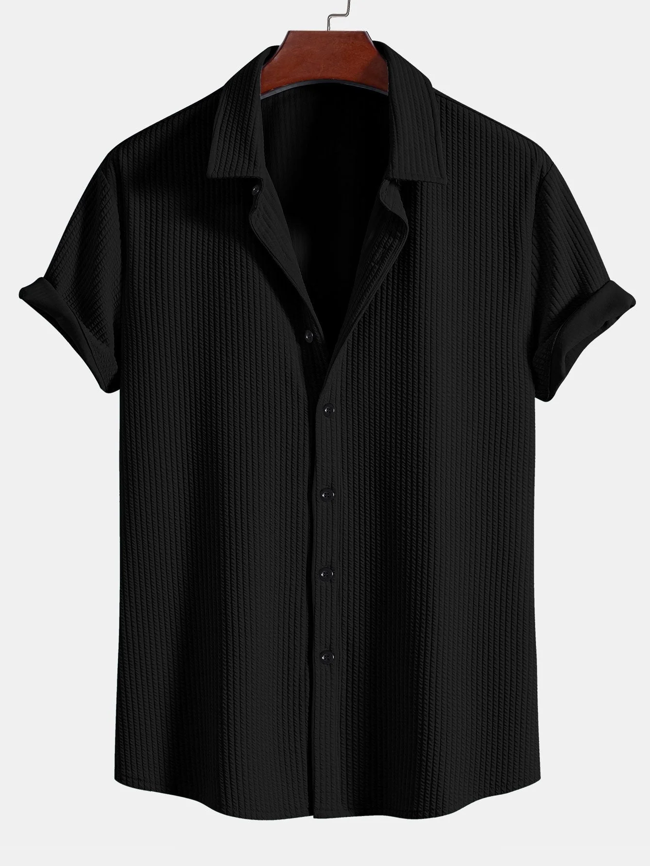 Doug® | Muscle Fit Ribbed Button Up Shirt & Shorts - Image 9