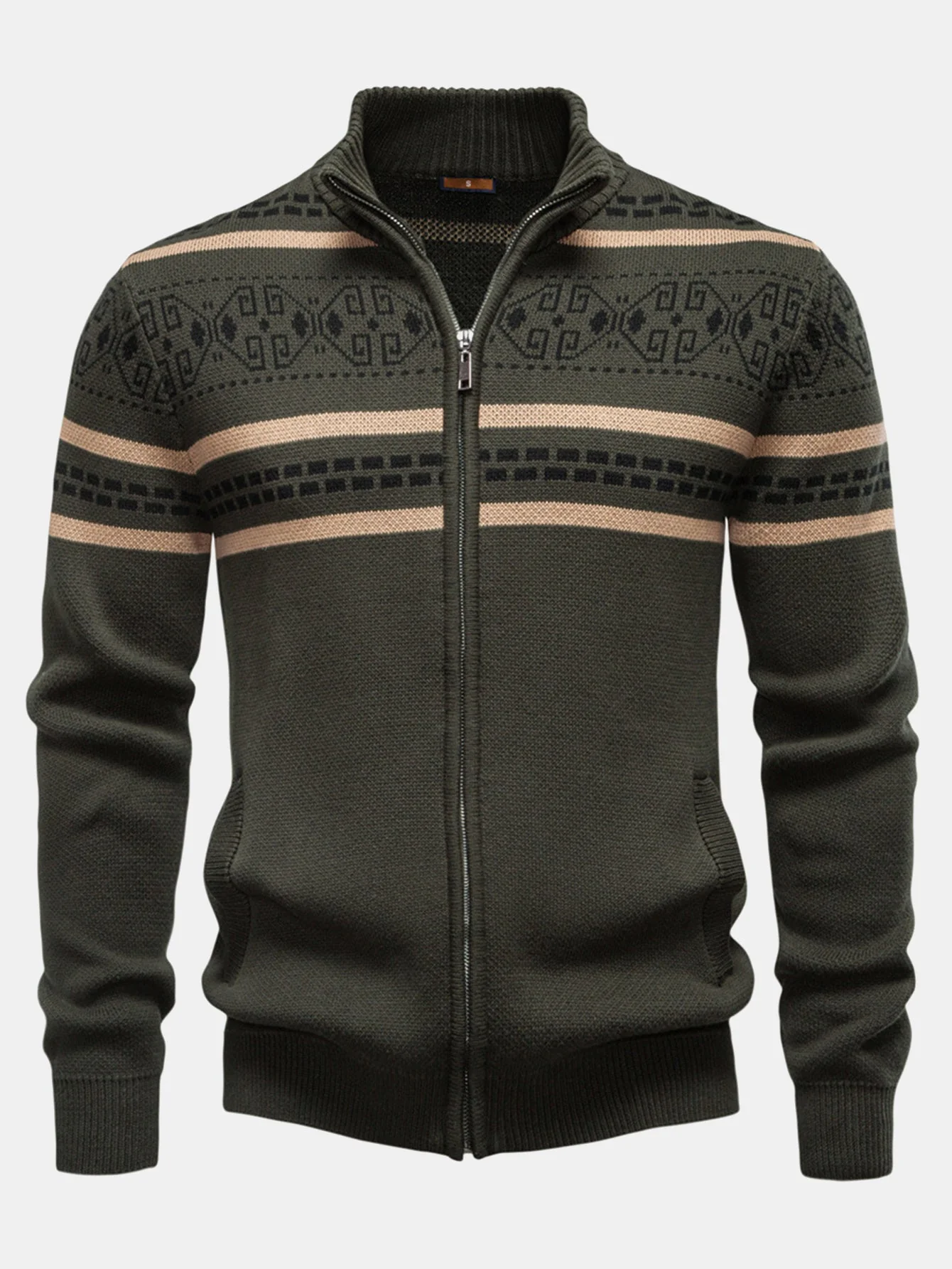 Drago® | Geometry Jacquard Zipper Stand Collar Sweater - Image 5