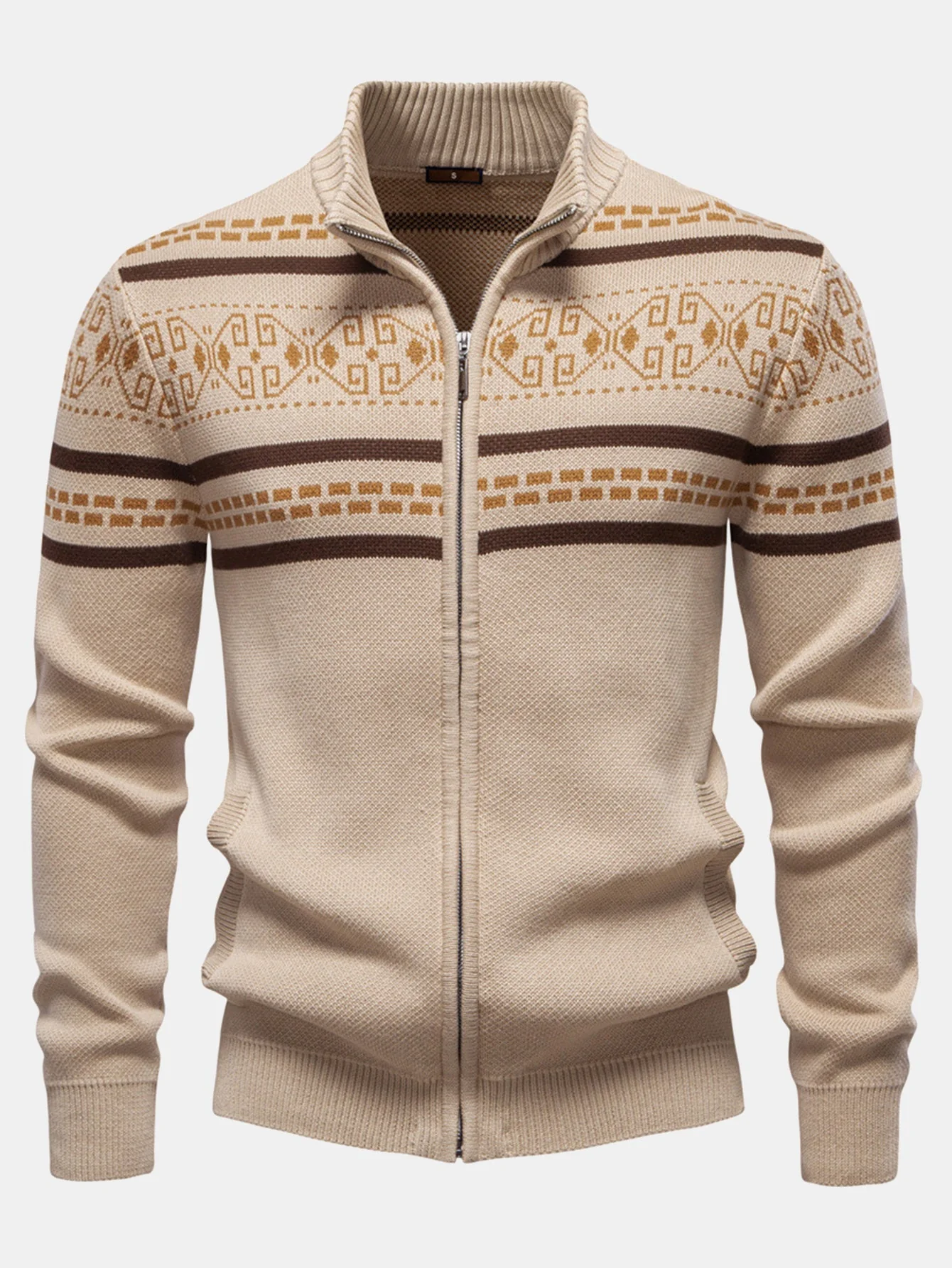 Drago® | Geometry Jacquard Zipper Stand Collar Sweater - Image 7