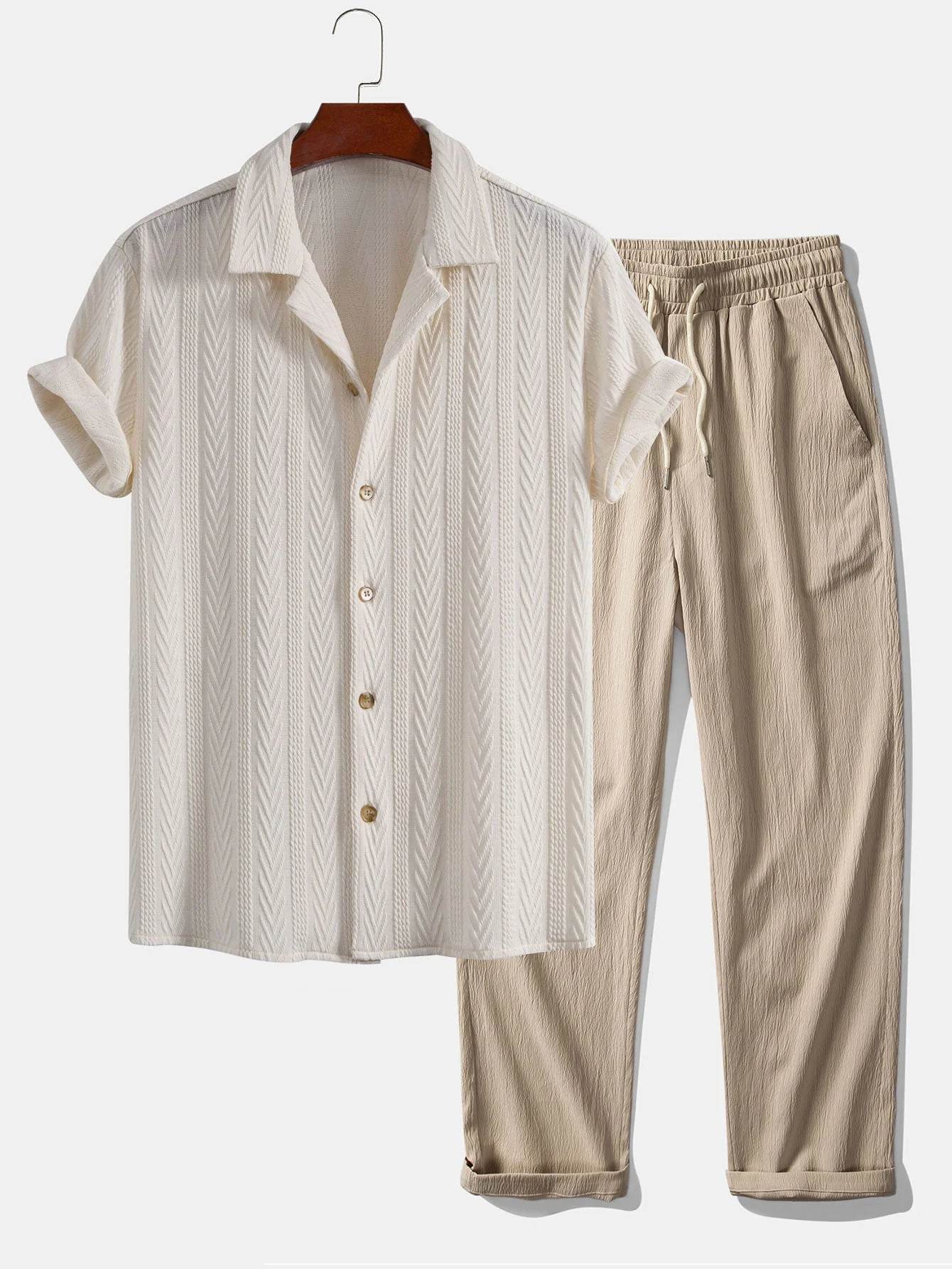 Drake® | Texture Jacquard Cuban Shirt & Wrinkle Textured Straight Leg Pants - Image 3