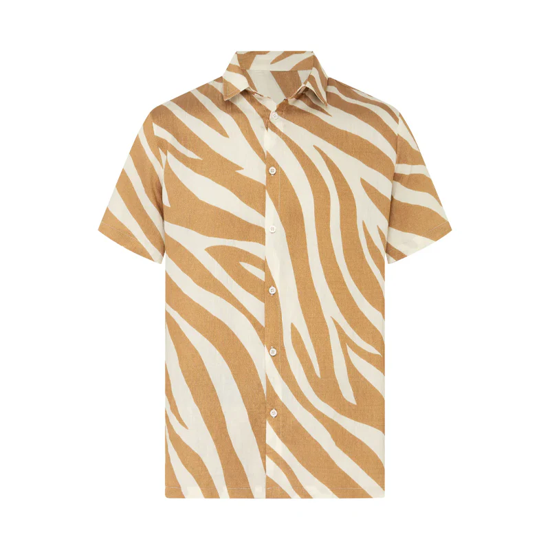 Drew | Men'S Spring And Summer Fashion Casual Zebra Stripe Printed Silk Cotton Short Sleeve Shirt Elastic Waist Shorts Set - Image 7