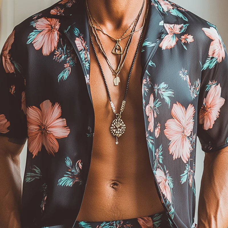 Duane | Men'S Summer Fashion Floral Print Imitation Silk Short Sleeve Shirt Shorts Set - Image 3