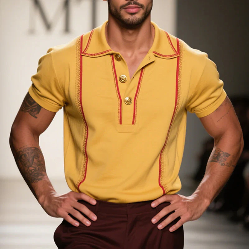 Duane | Men'S Vintage Casual Striped Embroidered Cotton Short Sleeve Polo Shirt - Image 2