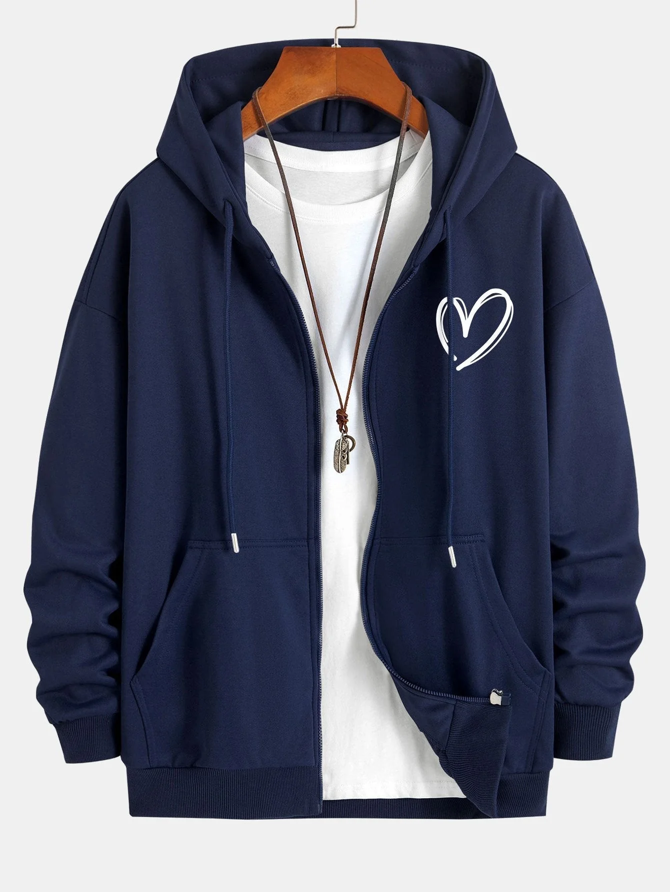Duke | Heart Print Relax Fit Zip Hoodie - Image 10