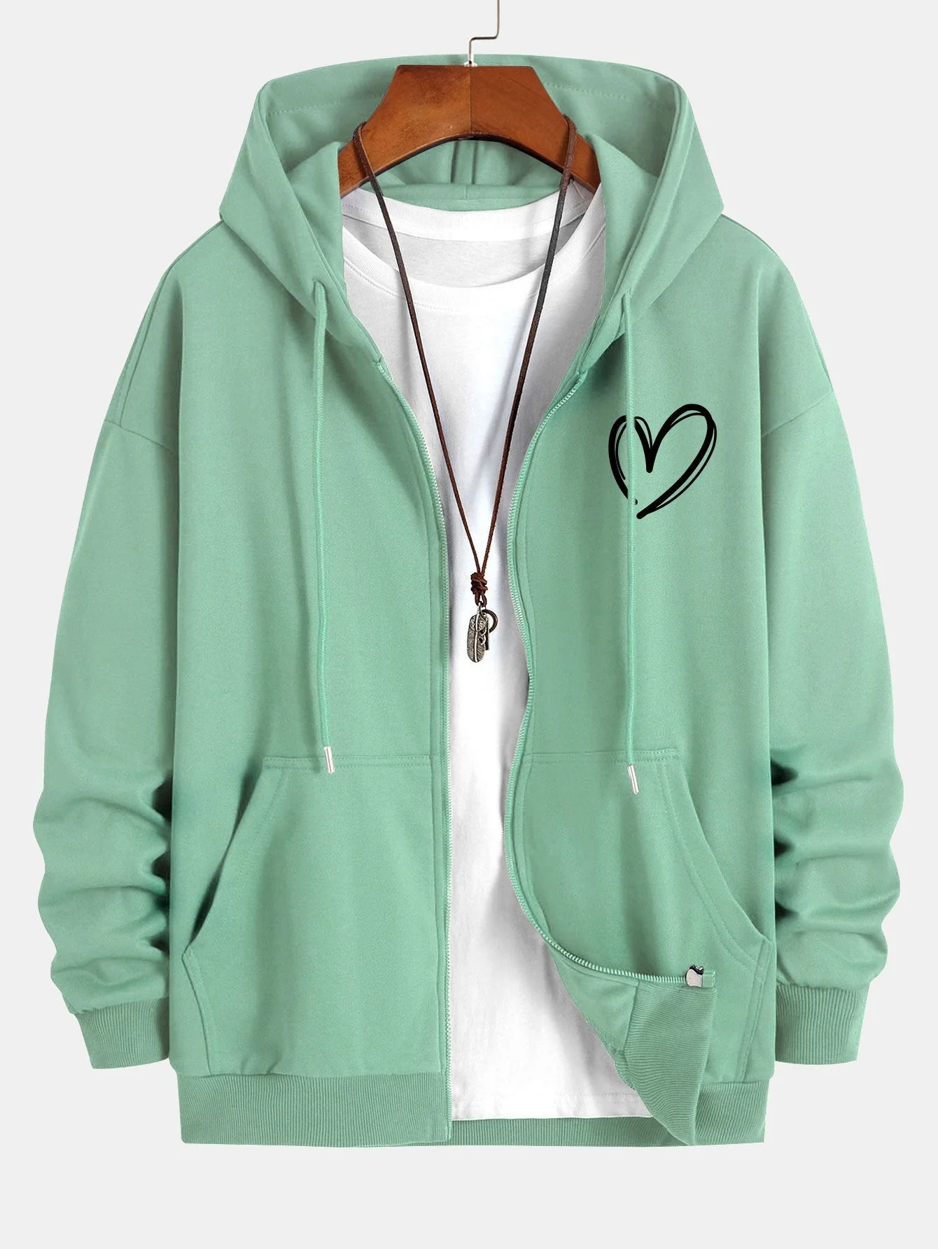 Duke | Heart Print Relax Fit Zip Hoodie - Image 3