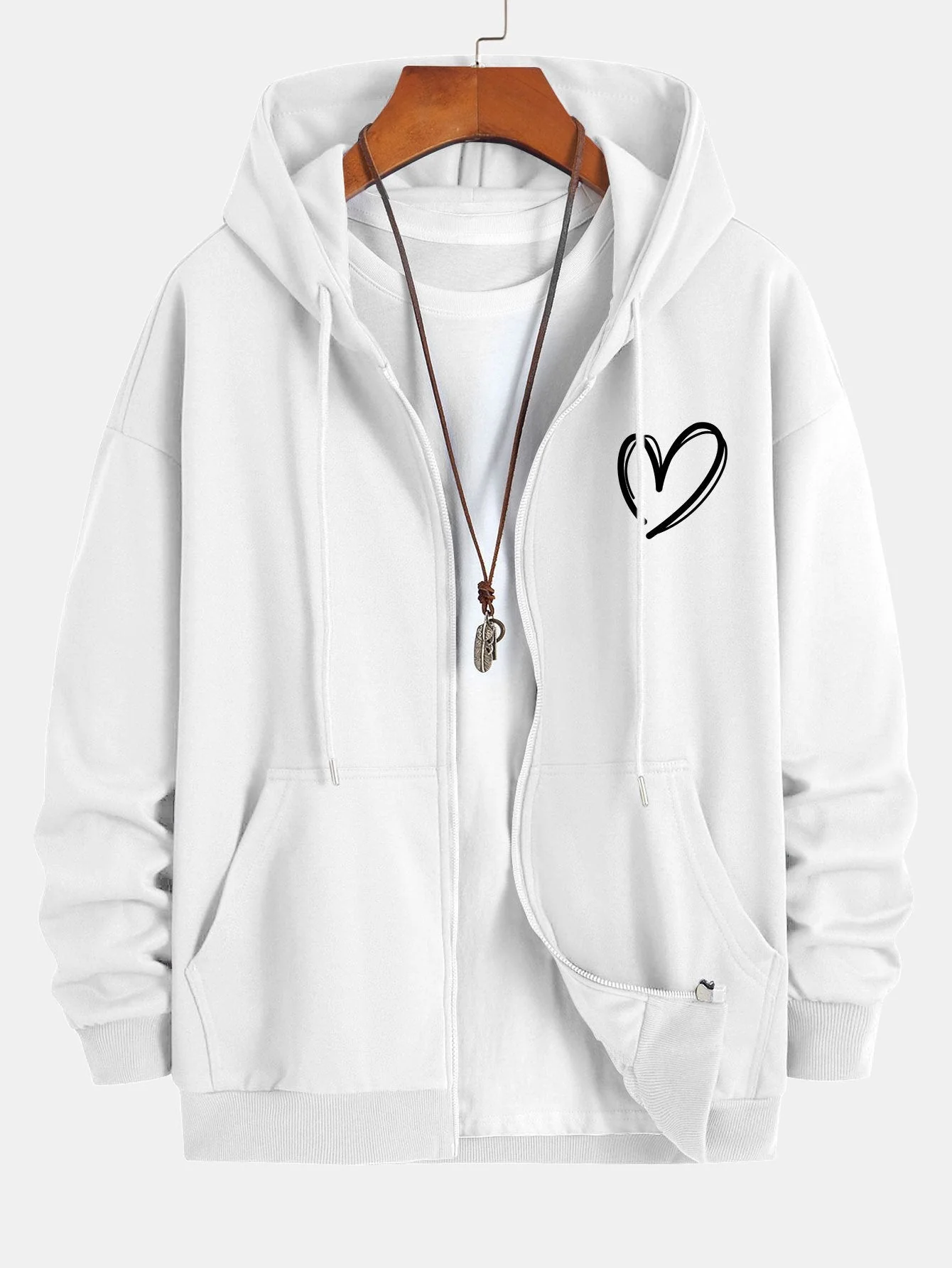 Duke | Heart Print Relax Fit Zip Hoodie - Image 5