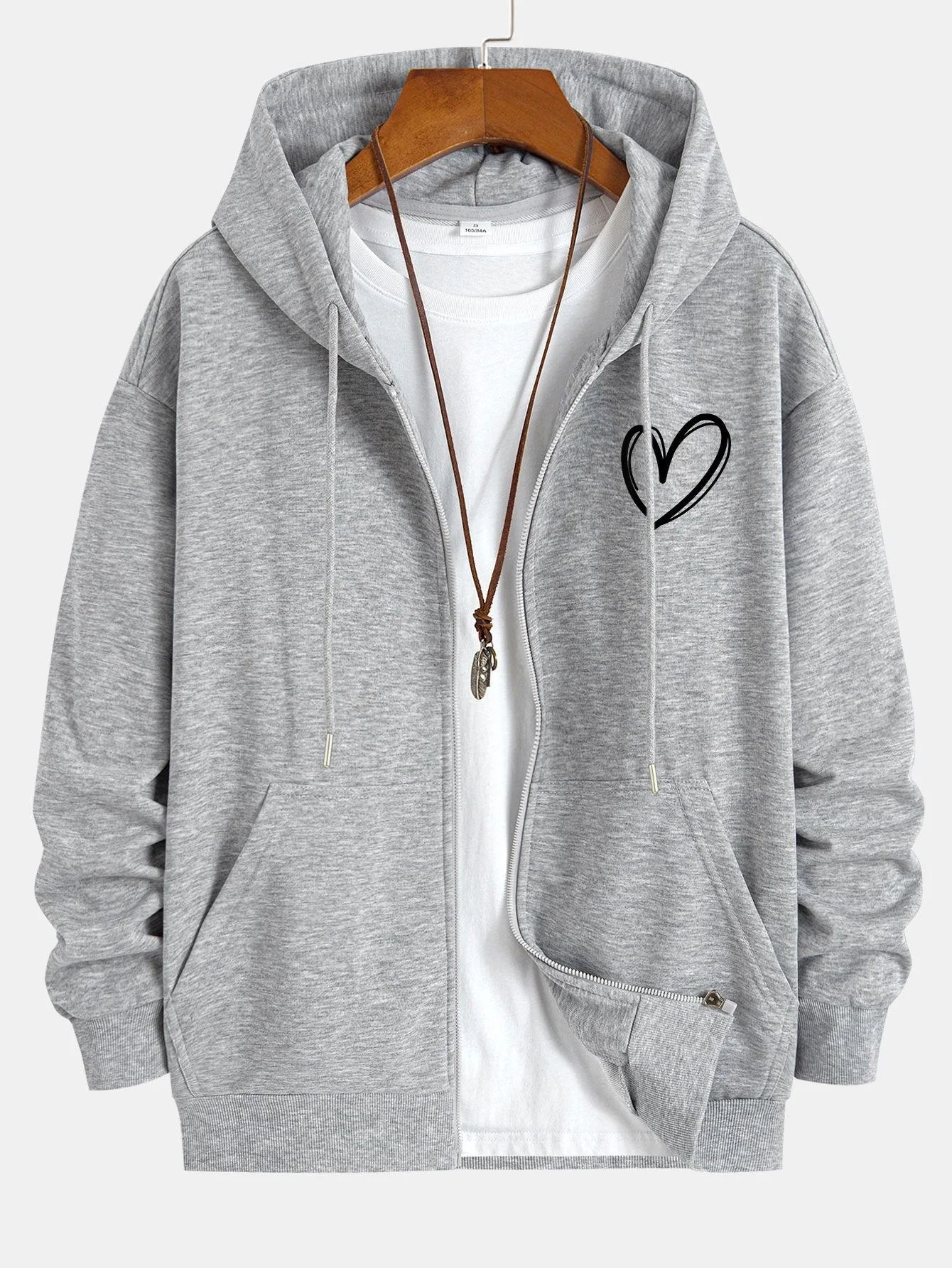 Duke | Heart Print Relax Fit Zip Hoodie - Image 6