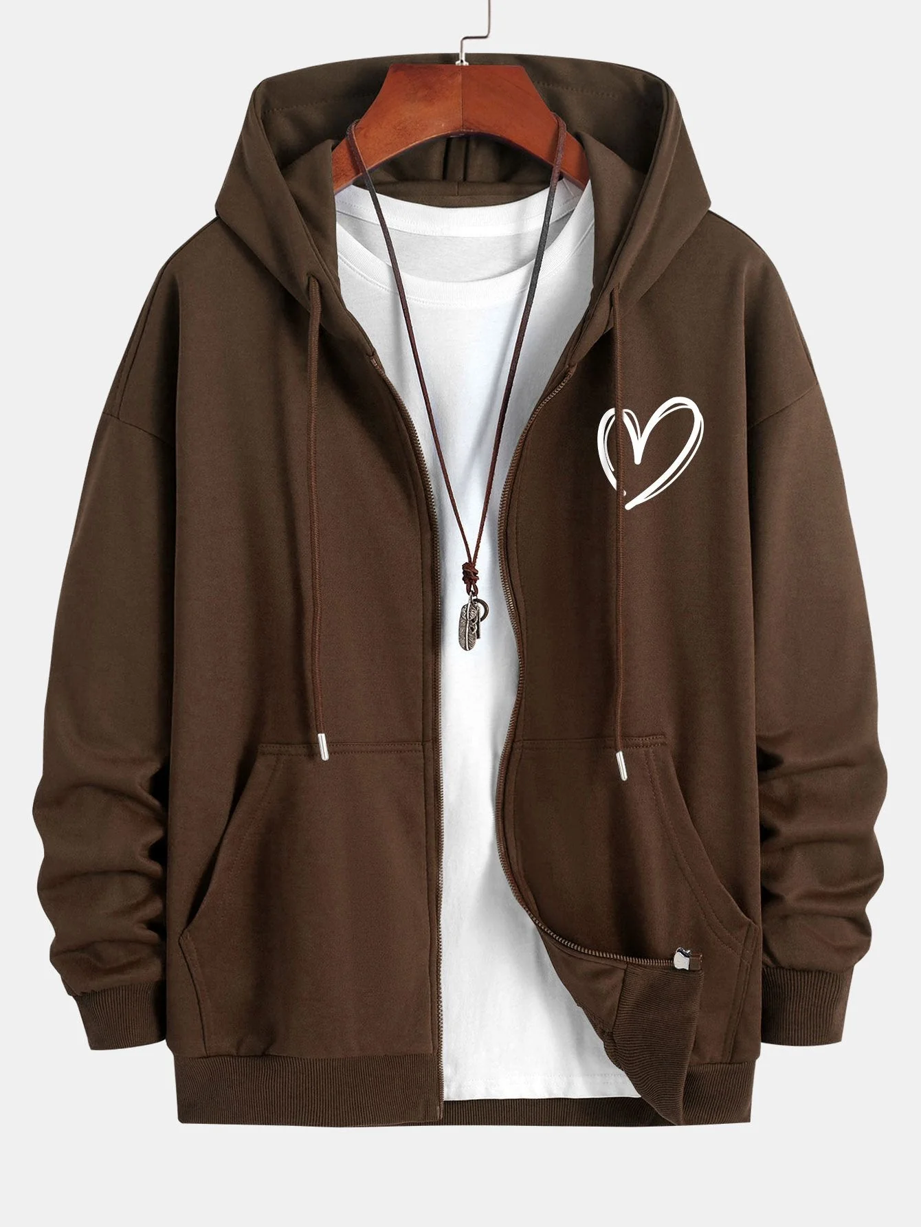 Duke | Heart Print Relax Fit Zip Hoodie - Image 9