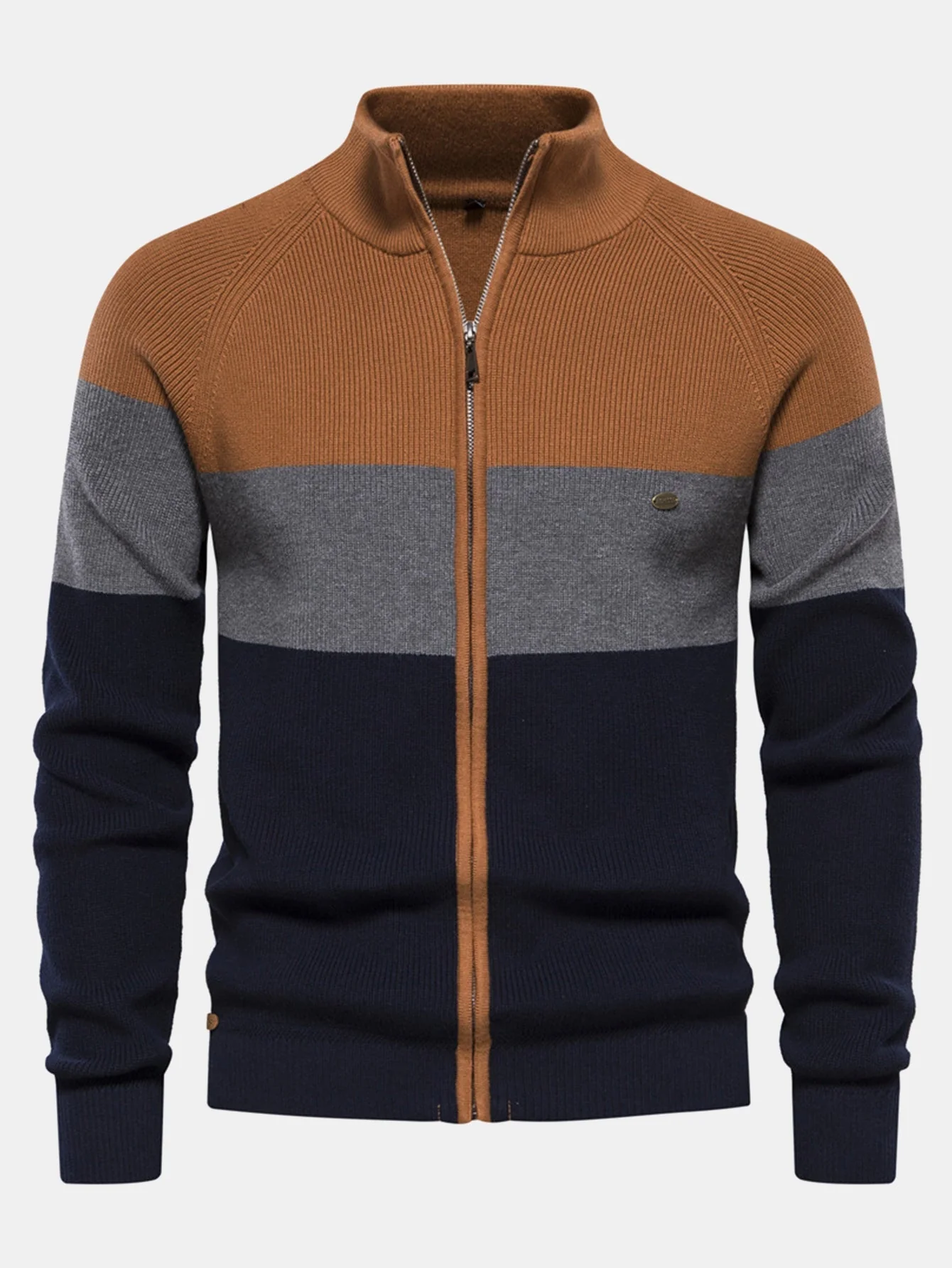 Dume® | Color Block Zipper Stand Collar Sweater - Image 2