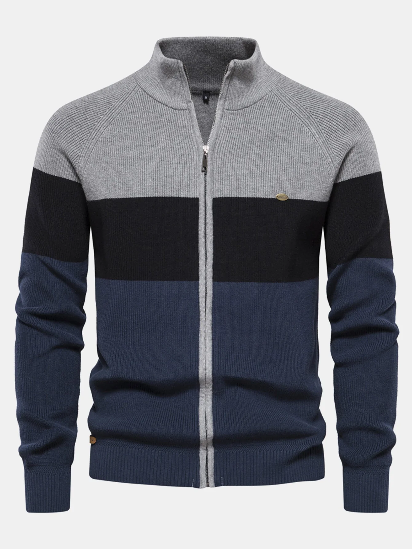 Dume® | Color Block Zipper Stand Collar Sweater - Image 3