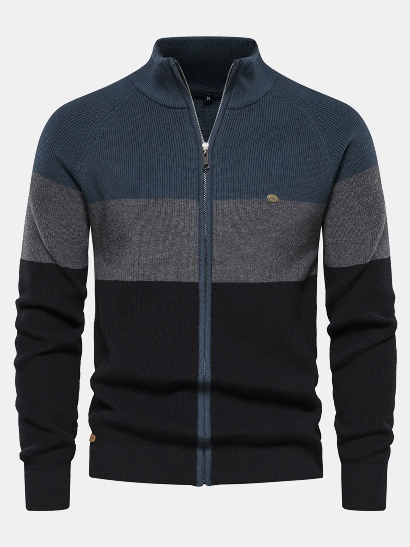 Dume® | Color Block Zipper Stand Collar Sweater - Image 4