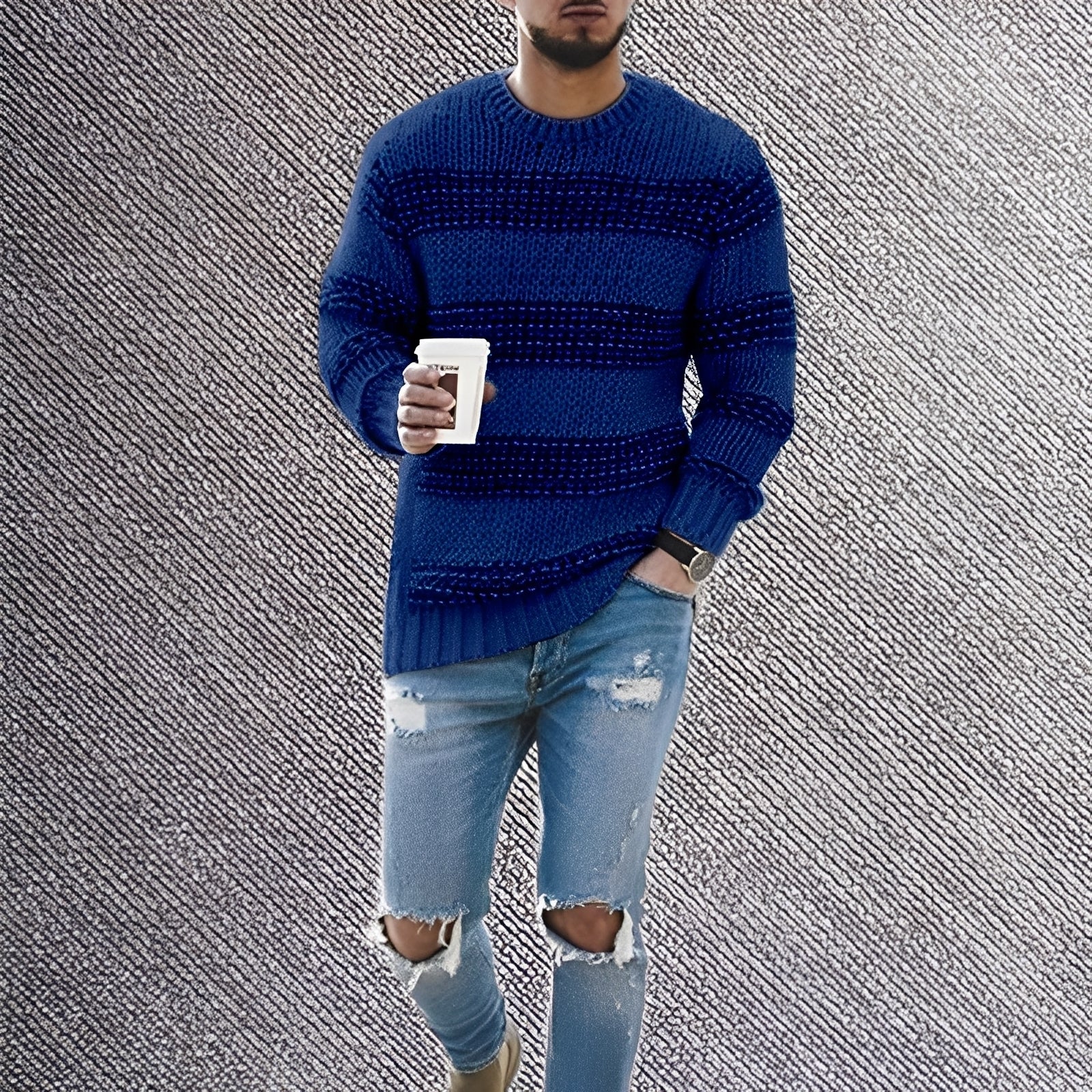 Duniel | Egon – Warm knitted sweater with stripes - Image 2