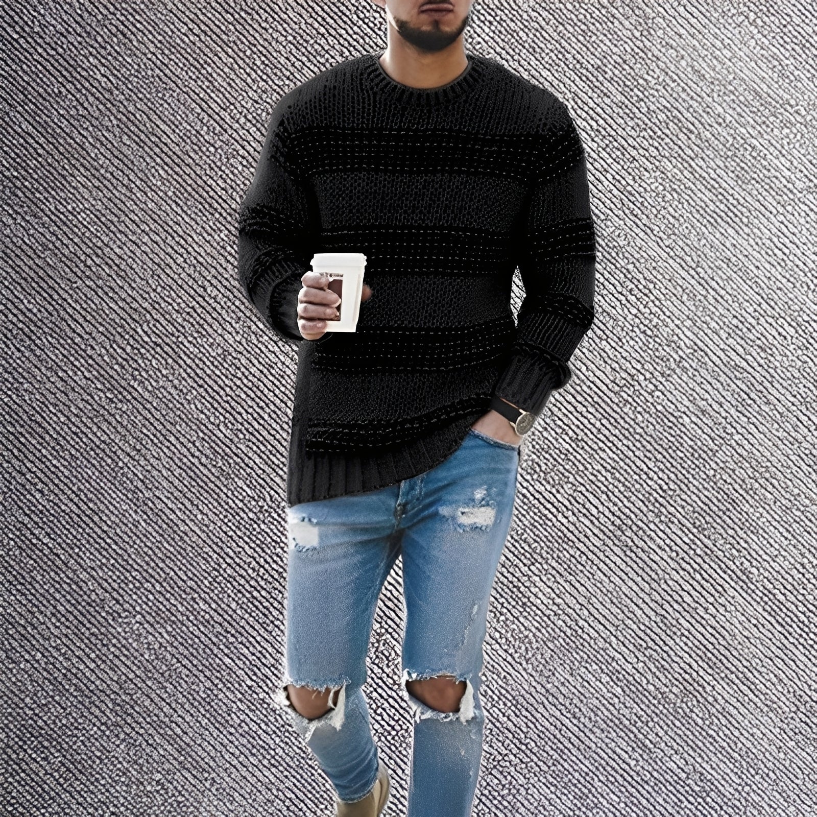 Duniel | Egon – Warm knitted sweater with stripes - Image 3
