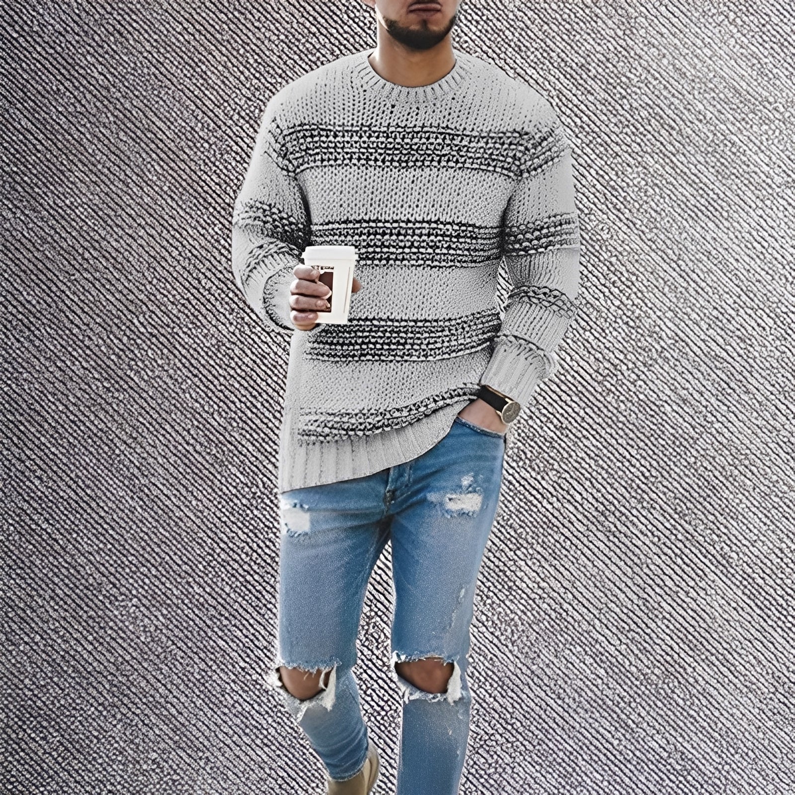 Duniel | Egon – Warm knitted sweater with stripes - Image 4