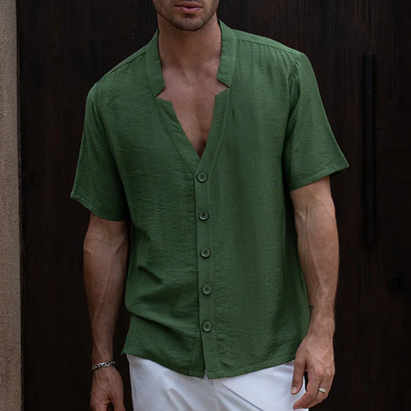 Dwight | Men'S Spring And Summer Fashion Casual Tencel Cotton V-Neck Short Sleeve Shirt - Image 2