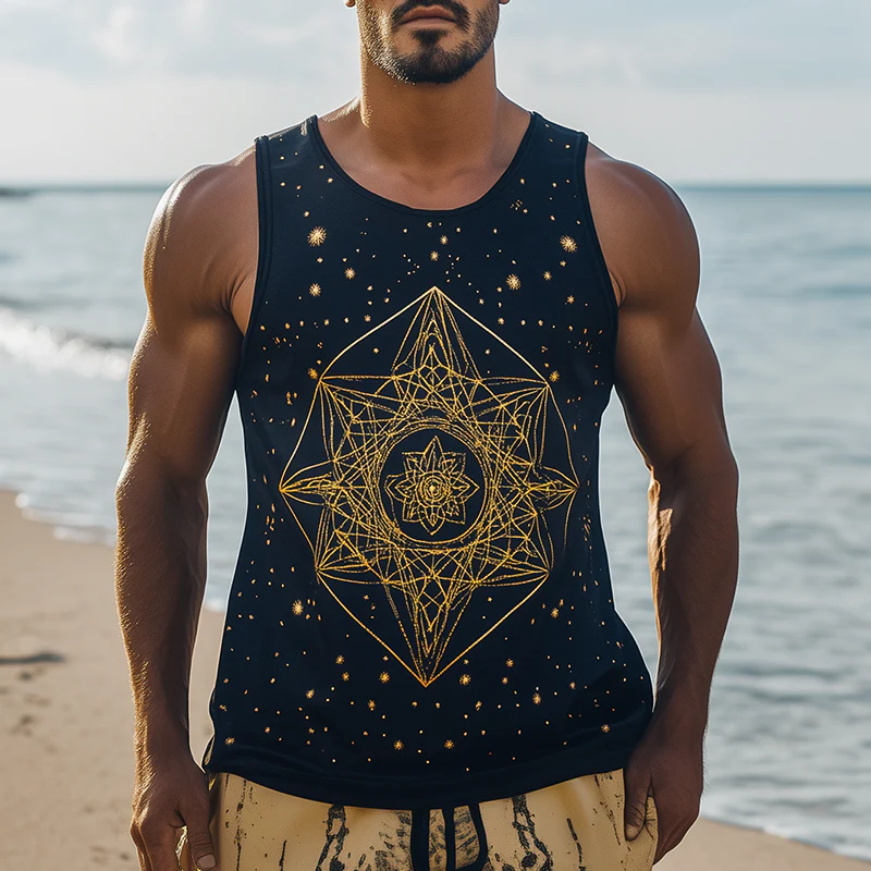 Dwight | Men'S Summer Fashion Geometric Print Polyester Blend Tank Top - Image 2