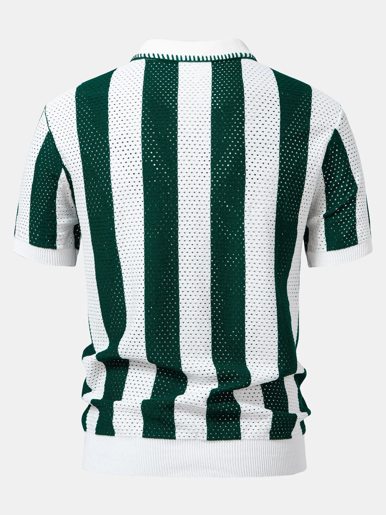 Dylan | Striped Eyelet Knit Zip Up Polo Shirt - Image 11