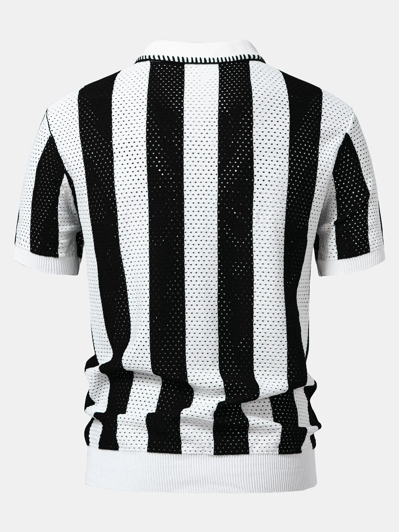 Dylan | Striped Eyelet Knit Zip Up Polo Shirt - Image 13