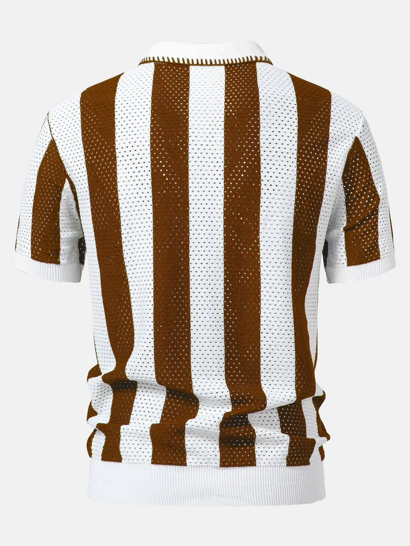 Dylan | Striped Eyelet Knit Zip Up Polo Shirt - Image 2
