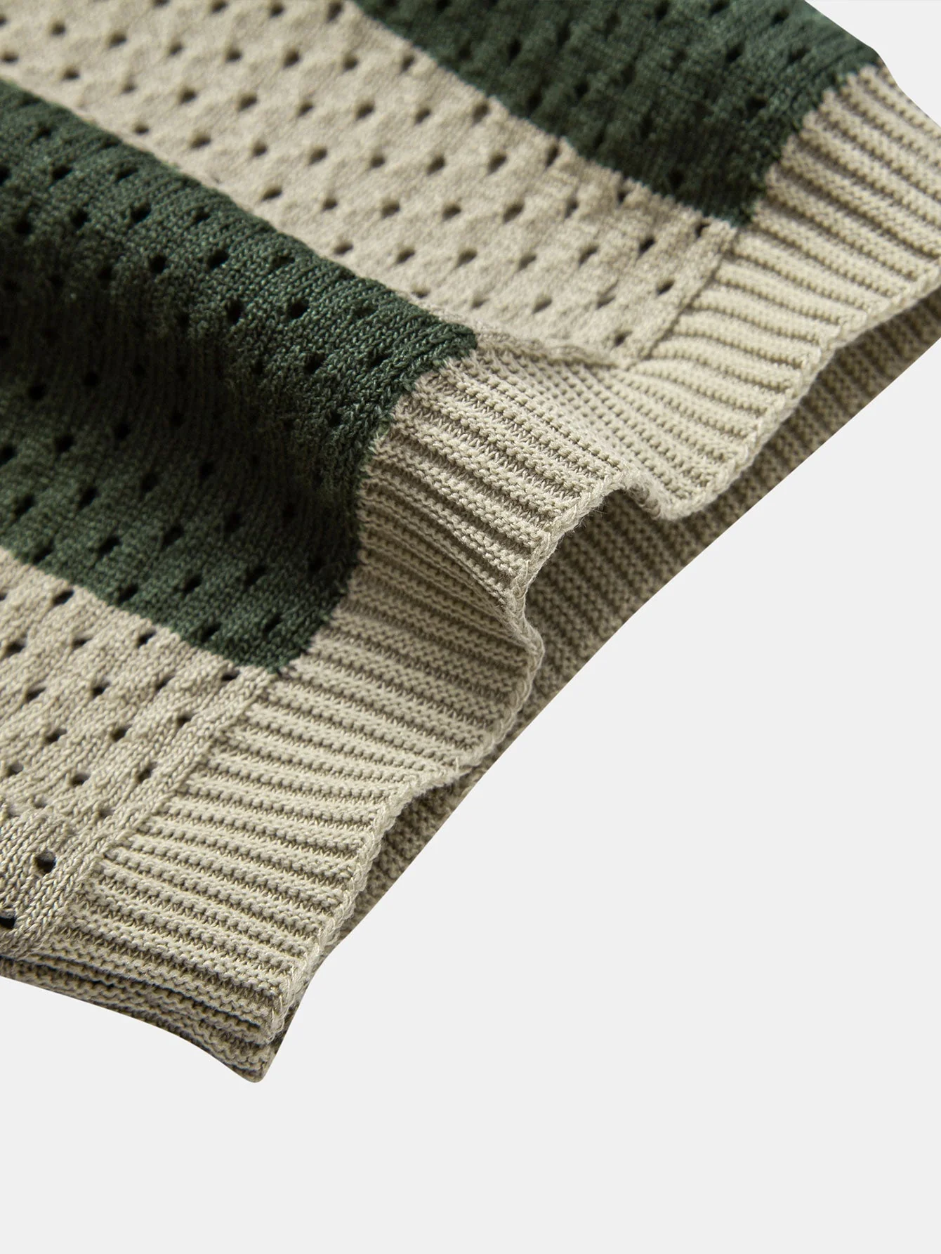 Dylan | Striped Eyelet Knit Zip Up Polo Shirt - Image 5