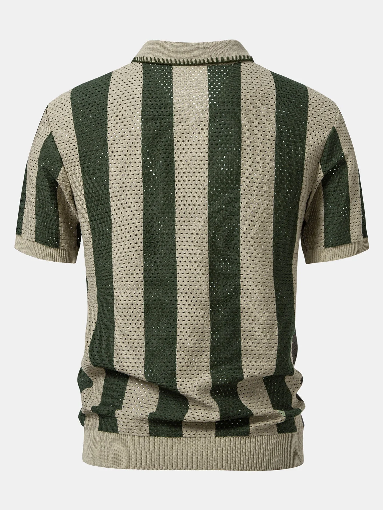 Dylan | Striped Eyelet Knit Zip Up Polo Shirt - Image 7