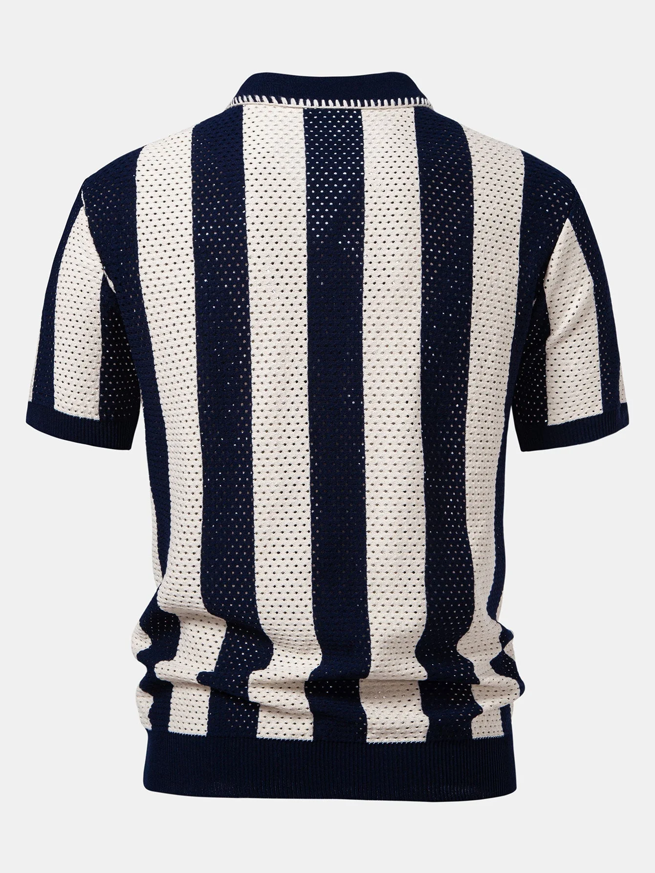 Dylan | Striped Eyelet Knit Zip Up Polo Shirt - Image 9