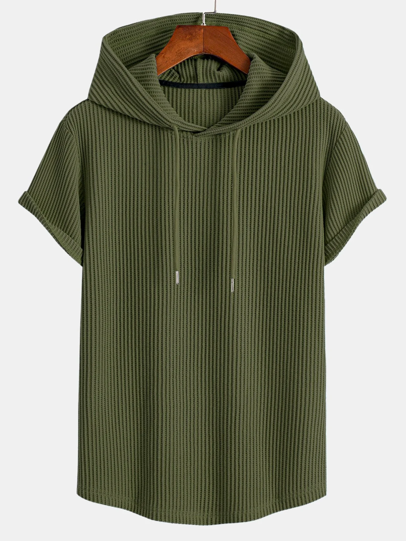 Earl® | Knitted Waffle Arc Hem Hooded T-Shirt & Drawstring Waffle Shorts - Image 7