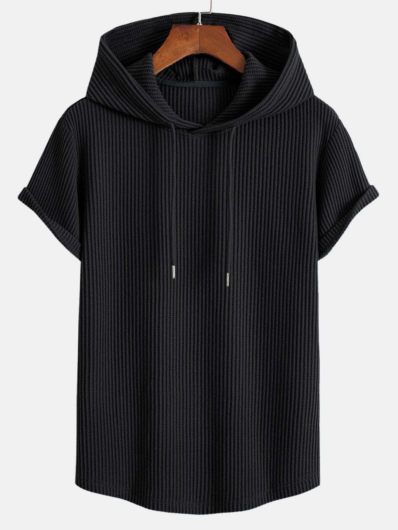 Earl® | Knitted Waffle Arc Hem Hooded T-Shirt & Drawstring Waffle Shorts - Image 8