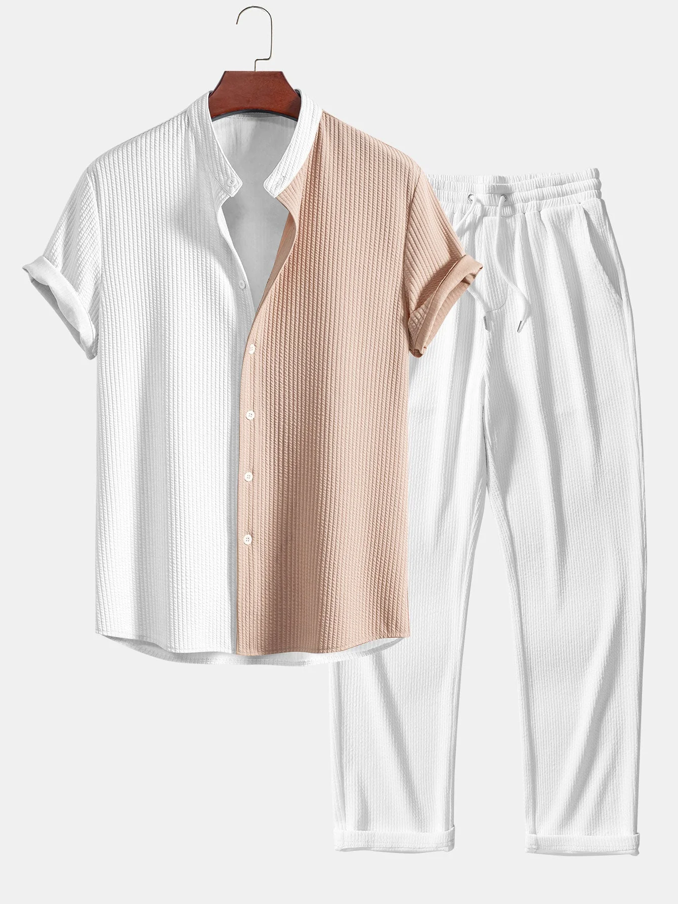 Ed® | Muscle Fit Ribbed Shirt With Mandarin Collar & Straight Leg Ribbed Trousers - Image 6