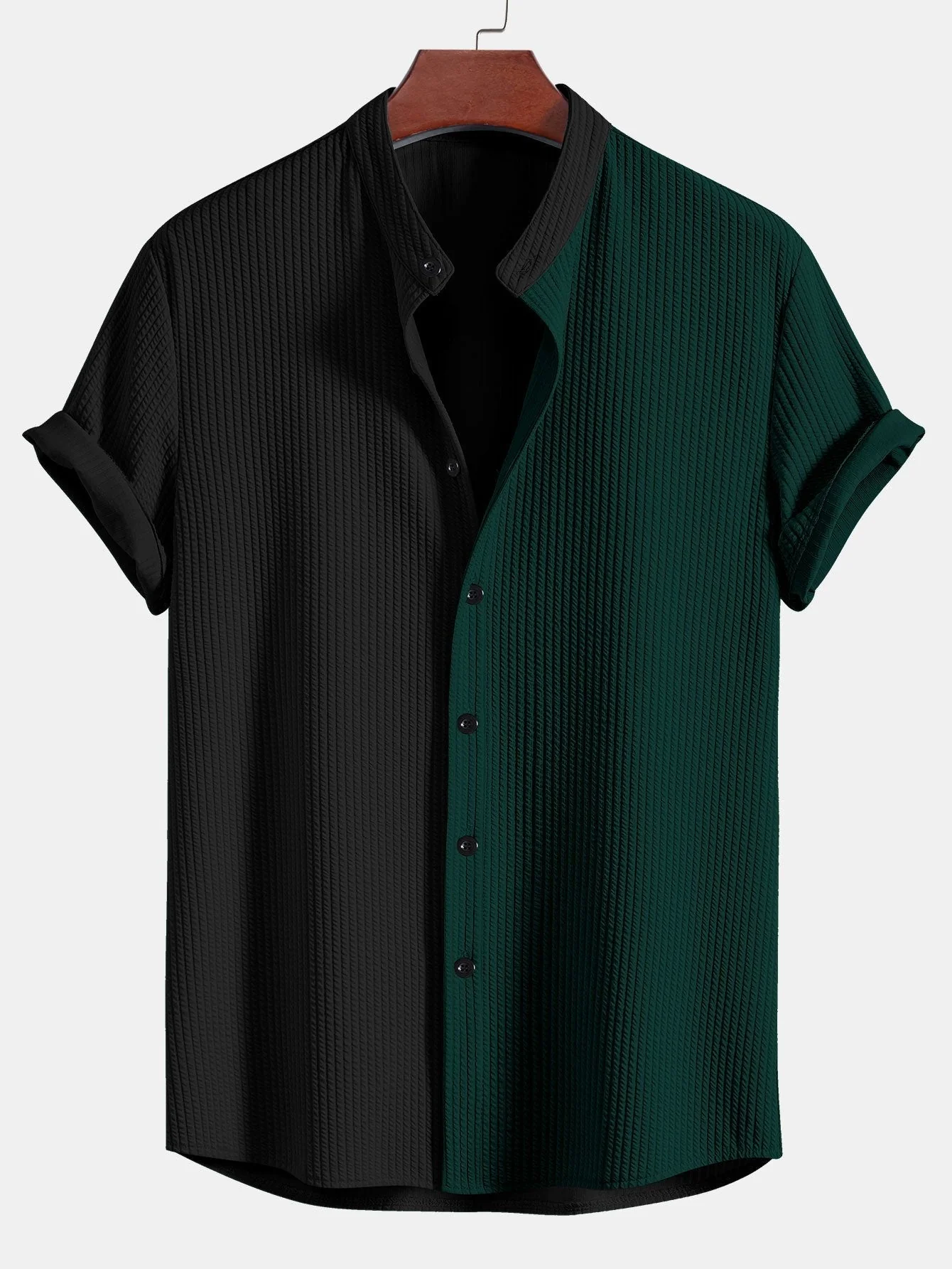 Ed® | Muscle Fit Ribbed Shirt With Mandarin Collar & Straight Leg Ribbed Trousers - Image 8