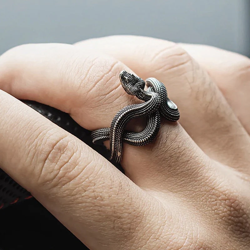 Eddie | Men'S Retro Punk Style Three-Dimensional Python S925 Silver Adjustable Ring - Image 4