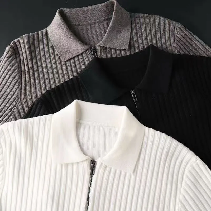 Edelmiro® | Lightweight Long-Sleeved Striped Polo Shirt - Image 2
