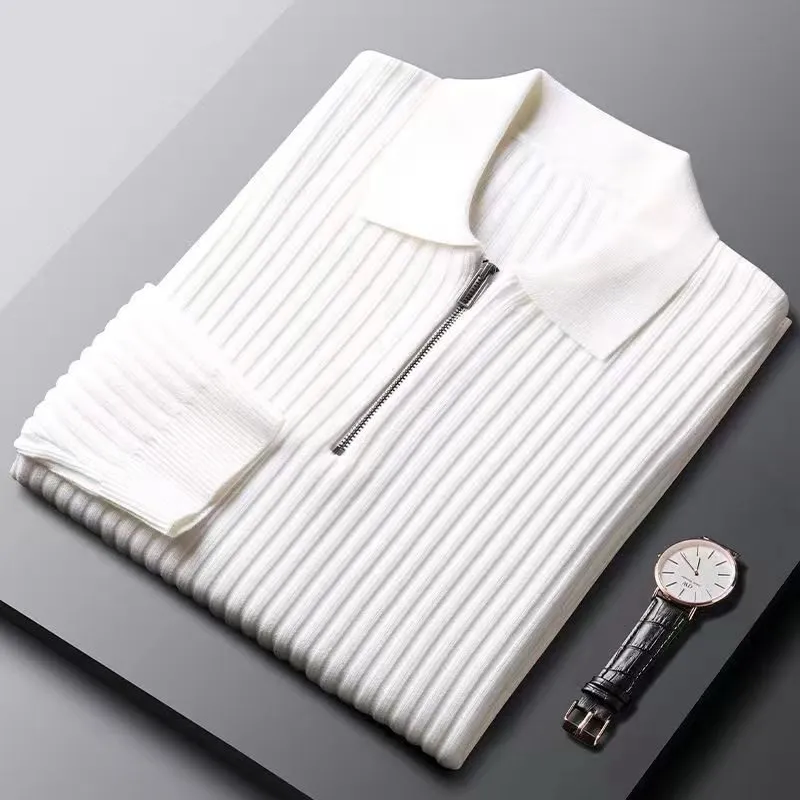 Edelmiro® | Lightweight Long-Sleeved Striped Polo Shirt - Image 8