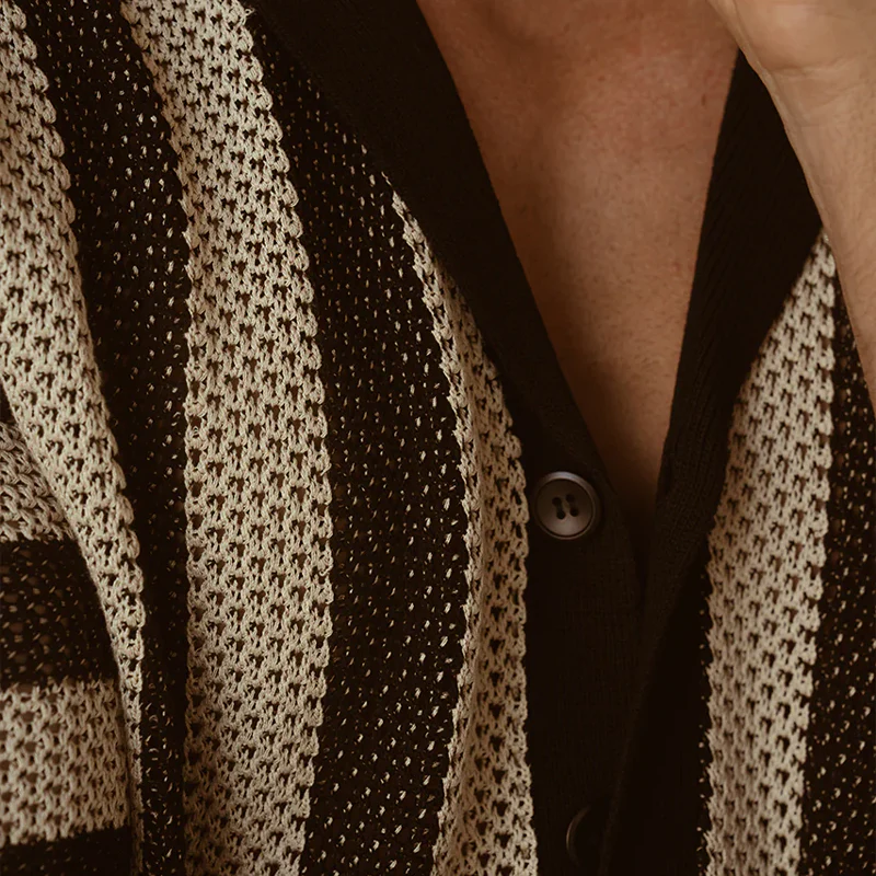 Edgar | Men'S Spring And Summer Fashion Casual Hollow Striped Knitted Short-Sleeved Shirt - Image 12