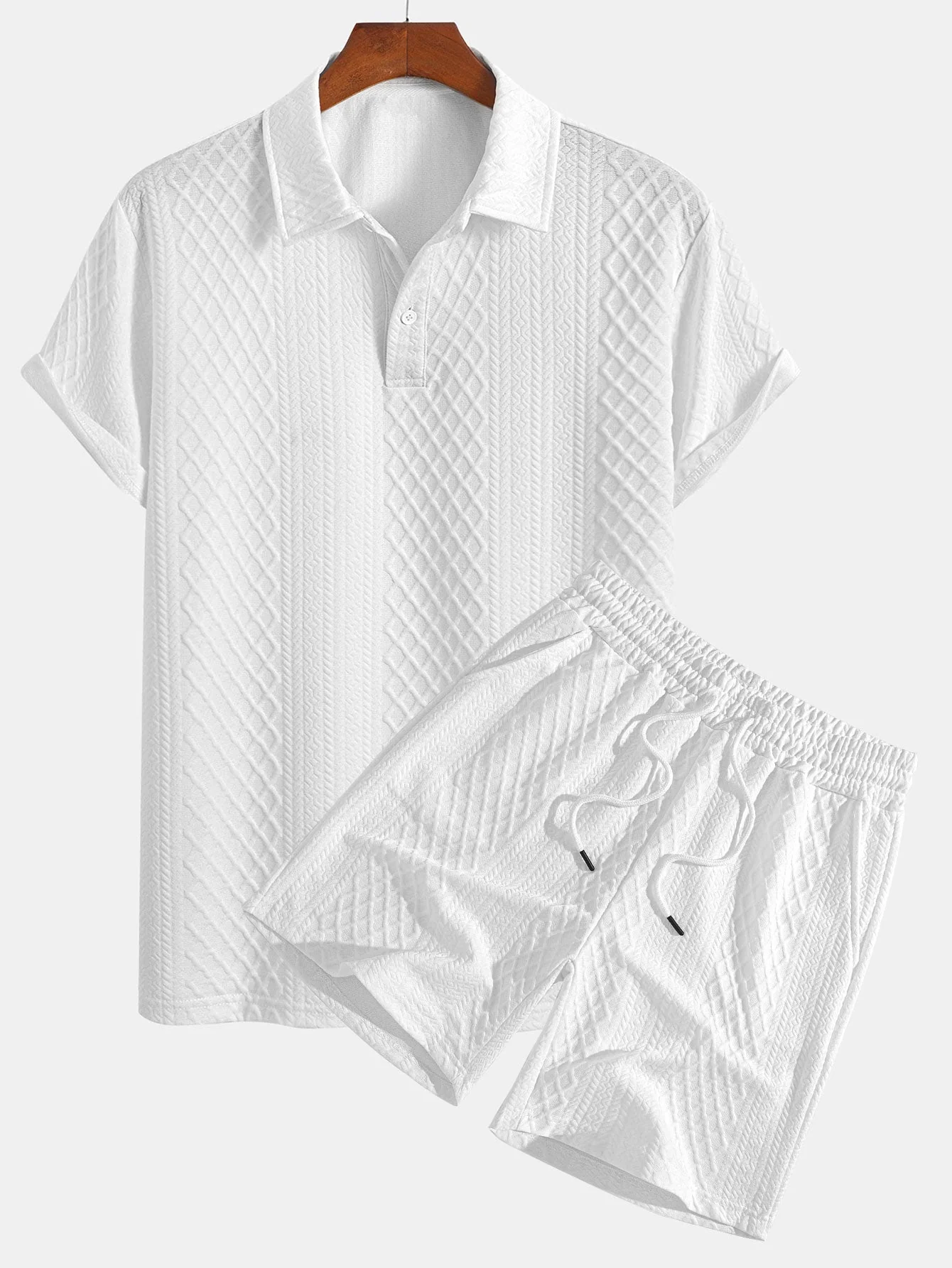 Edgardo® | Geometric Diamond Jacquard Polo & Shorts - Image 2